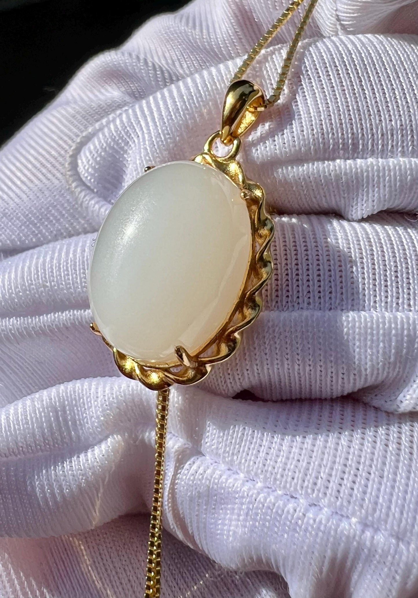 Certified natural nephrite oval pendant /white nephrite pendant Inlaid sterling silver/necklace 天然白玉蛋面吊坠 纯银镶嵌#0372