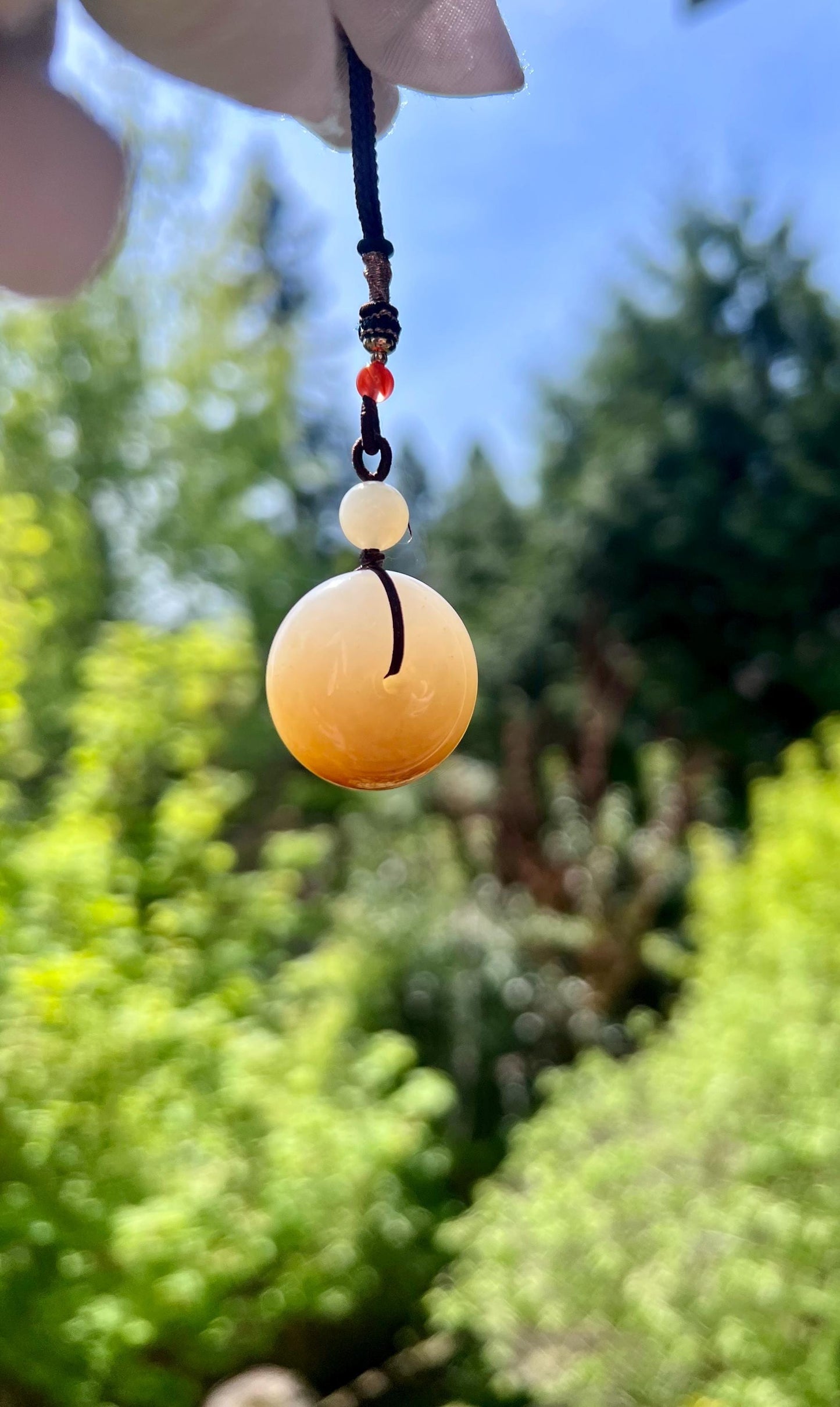 Certified natural jade/brown White Nephrite donut pendant/circle safety pendant/ 天然鹅料糖白玉 平安扣 吊坠 项链 #3485 油润