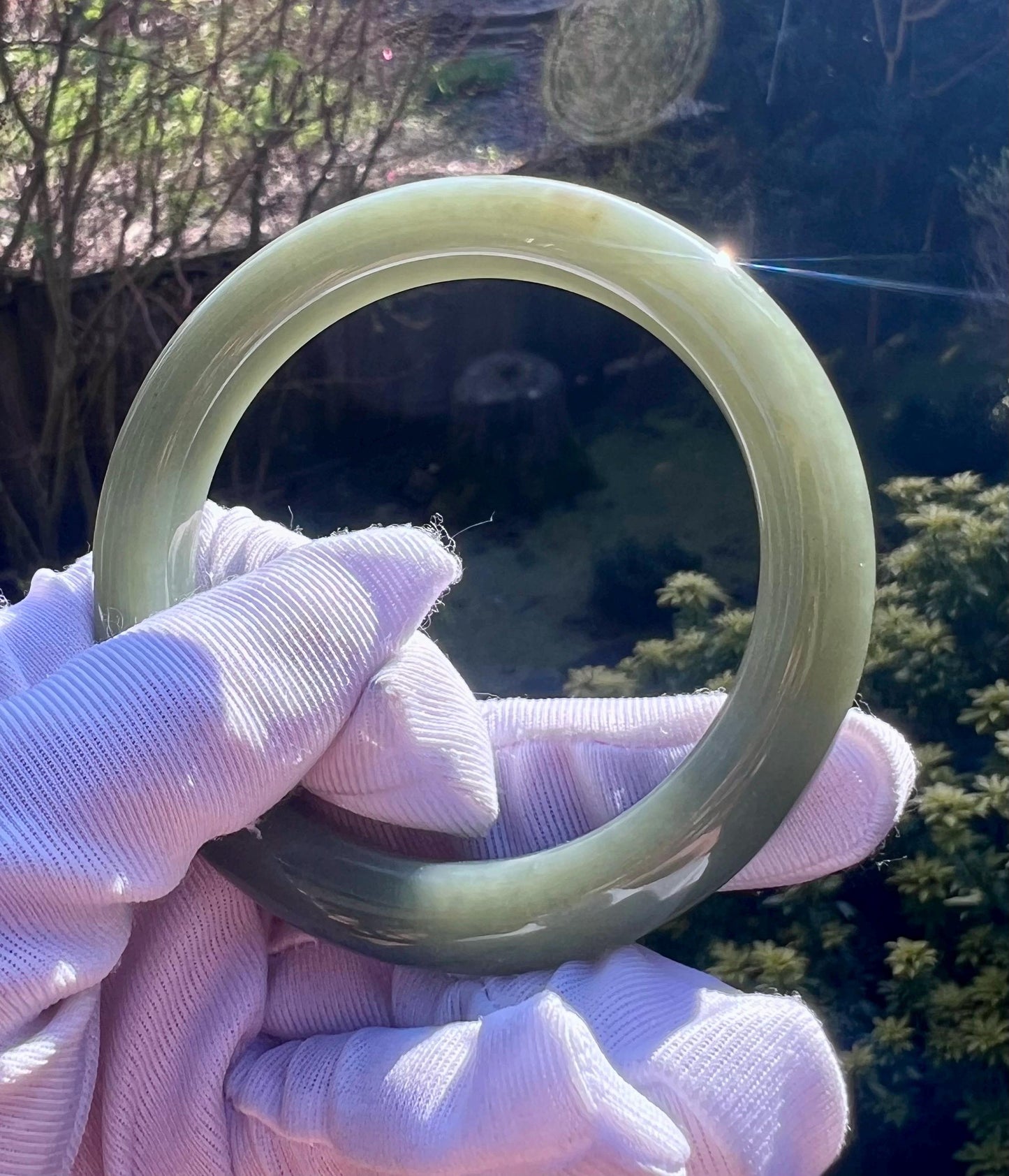 54.8mm Certified natural nephrite bracelet/greenish blue Nephrite bangle/天然软玉 青玉手镯 蓝青玉带糖 正圈手镯 平安镯 #0792 油润