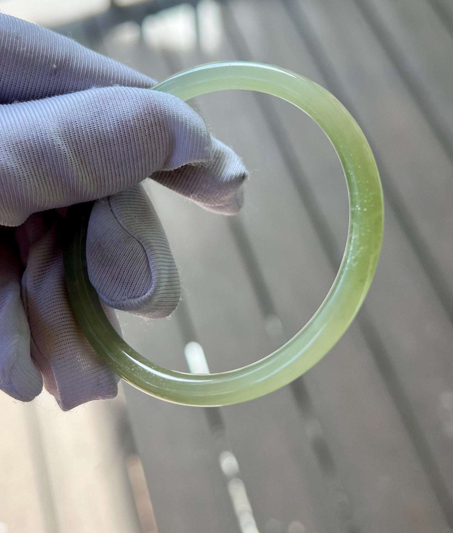 54.3mm Certified natural icy light green with emerald green nephrite Bangle 天然晴水玉带翠 细圆条手镯 美人条 冰润起莹光 #0757 叮当镯
