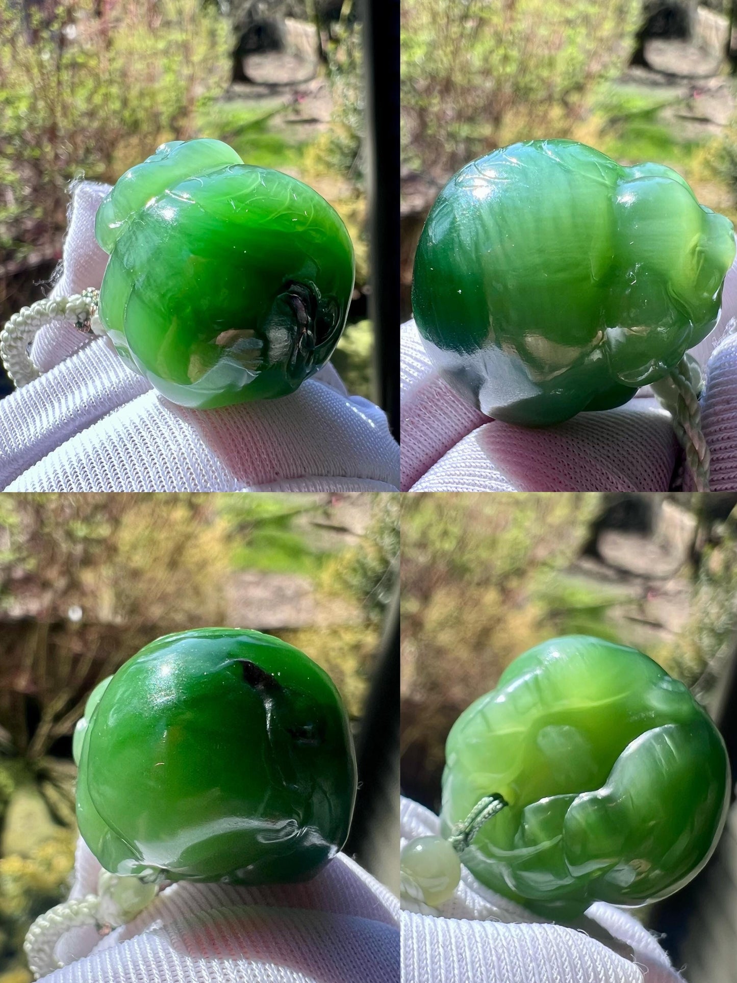 Certified natural Siberian nephrite green jade/ green nephrite carved piggy pendant necklace/chatoyant green nephrite天然碧玉 猫眼小猪吊坠 项链#7432