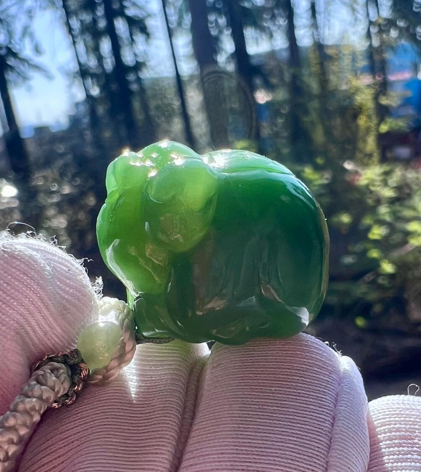 Certified natural Siberian nephrite green jade/ green nephrite carved piggy pendant necklace/chatoyant green nephrite天然碧玉 猫眼小猪吊坠 项链#7432