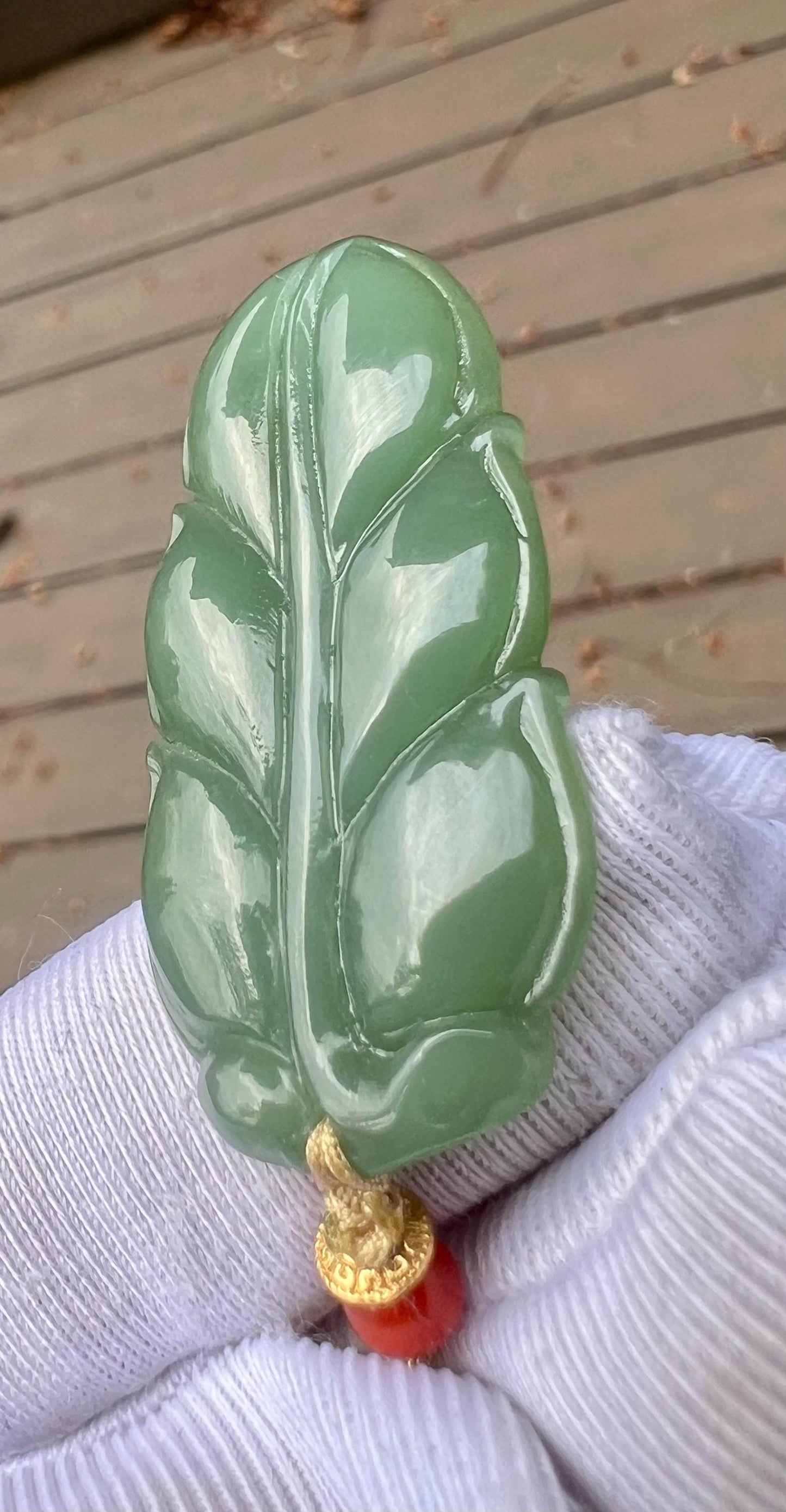 Certified natural nephrite green jade/medium bluish green nephrite leaf pendant/ S925 necklace天然碧玉 夹层料 粉青叶子吊坠#4950 一夜暴富