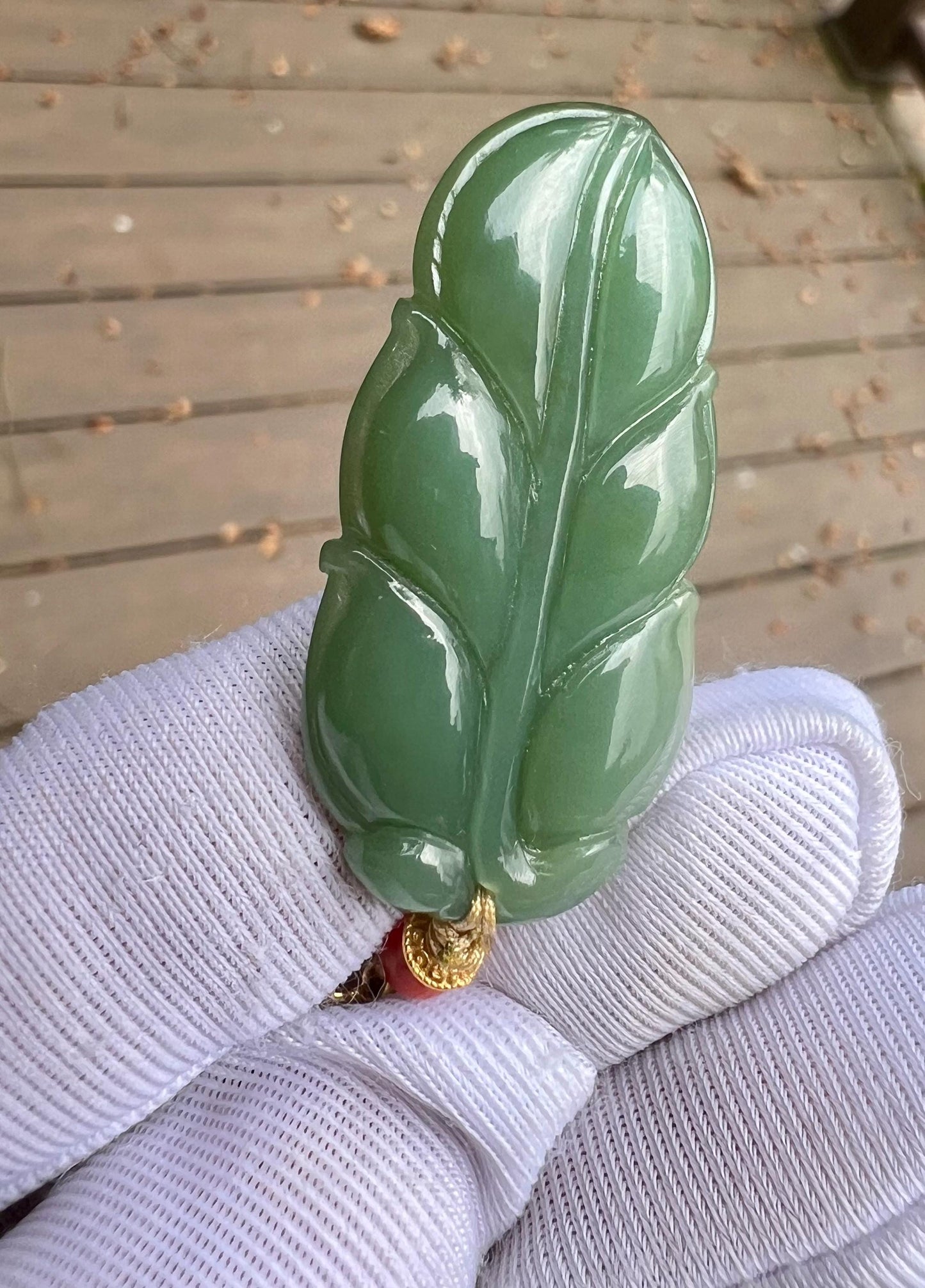 Certified natural nephrite green jade/medium bluish green nephrite leaf pendant/ S925 necklace天然碧玉 夹层料 粉青叶子吊坠#4950 一夜暴富
