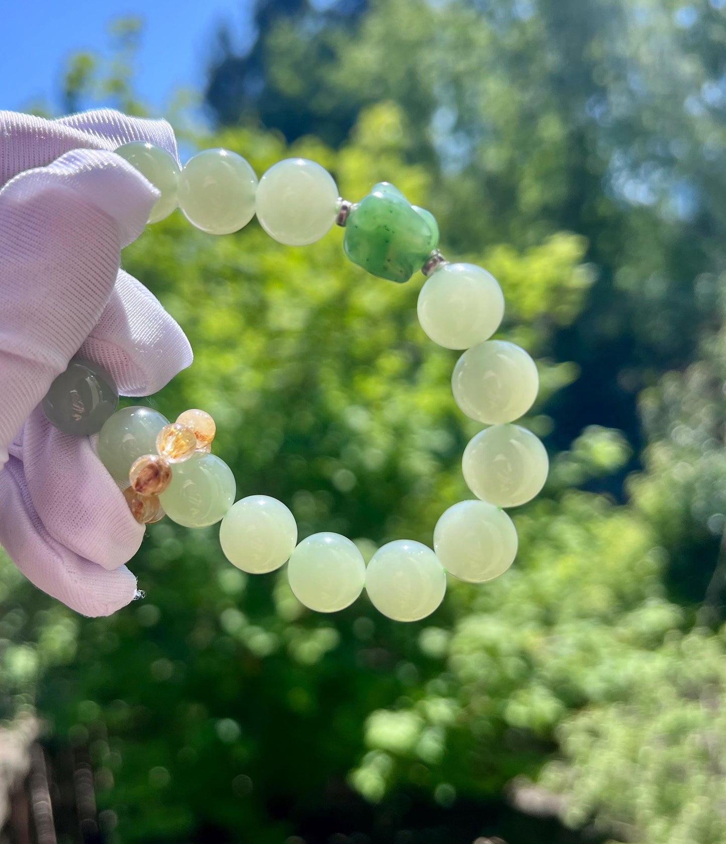 12mm Certified natural jade/Qingshui nephrite Bracelet/grape green nephrite/ 天然软玉 老料晴水手串 青提色 葡萄肉#1777 冰润细糯