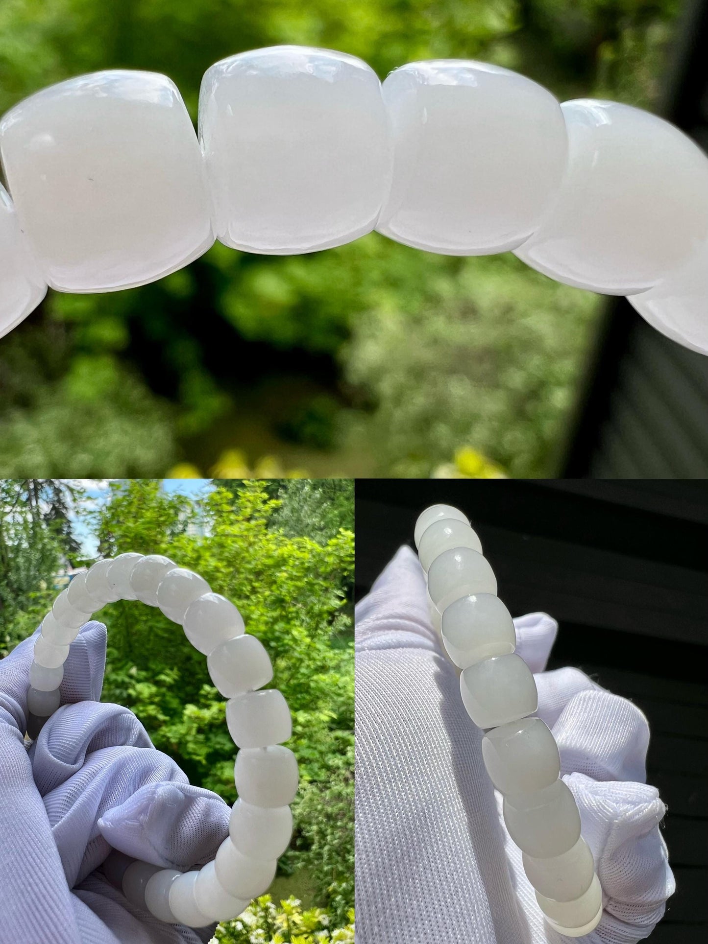 7.8*6.7mm Certified natural jade/Siberian oily white Nephrite bracelet/straight cut beads/天然白玉手串 极限弧精工直切老型珠 柔亮光#4223 润白细