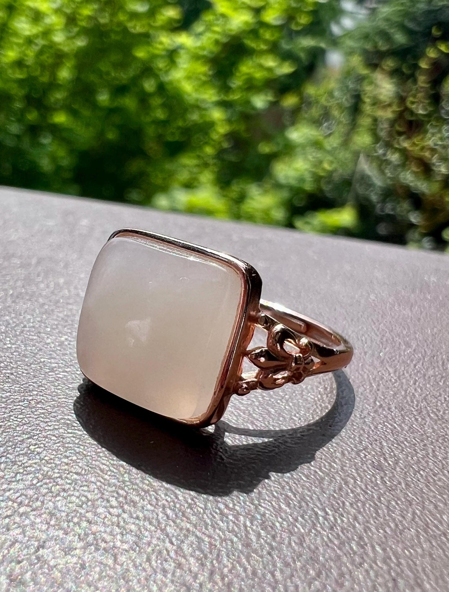 Lotus Pink Nephrite Ring: Sterling Silver Square Jade Ring #5081