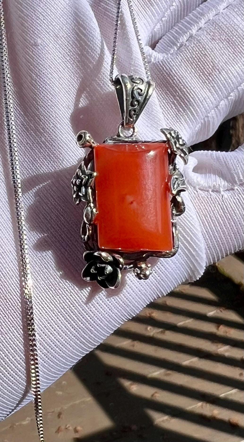 Nanhong Agate Sterling Silver Necklace: Natural Sichuan Red Pendant #0298