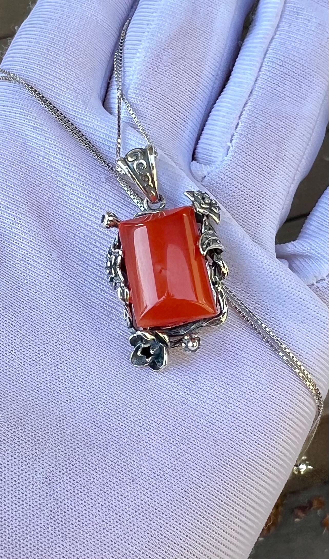 Nanhong Agate Sterling Silver Necklace: Natural Sichuan Red Pendant #0298
