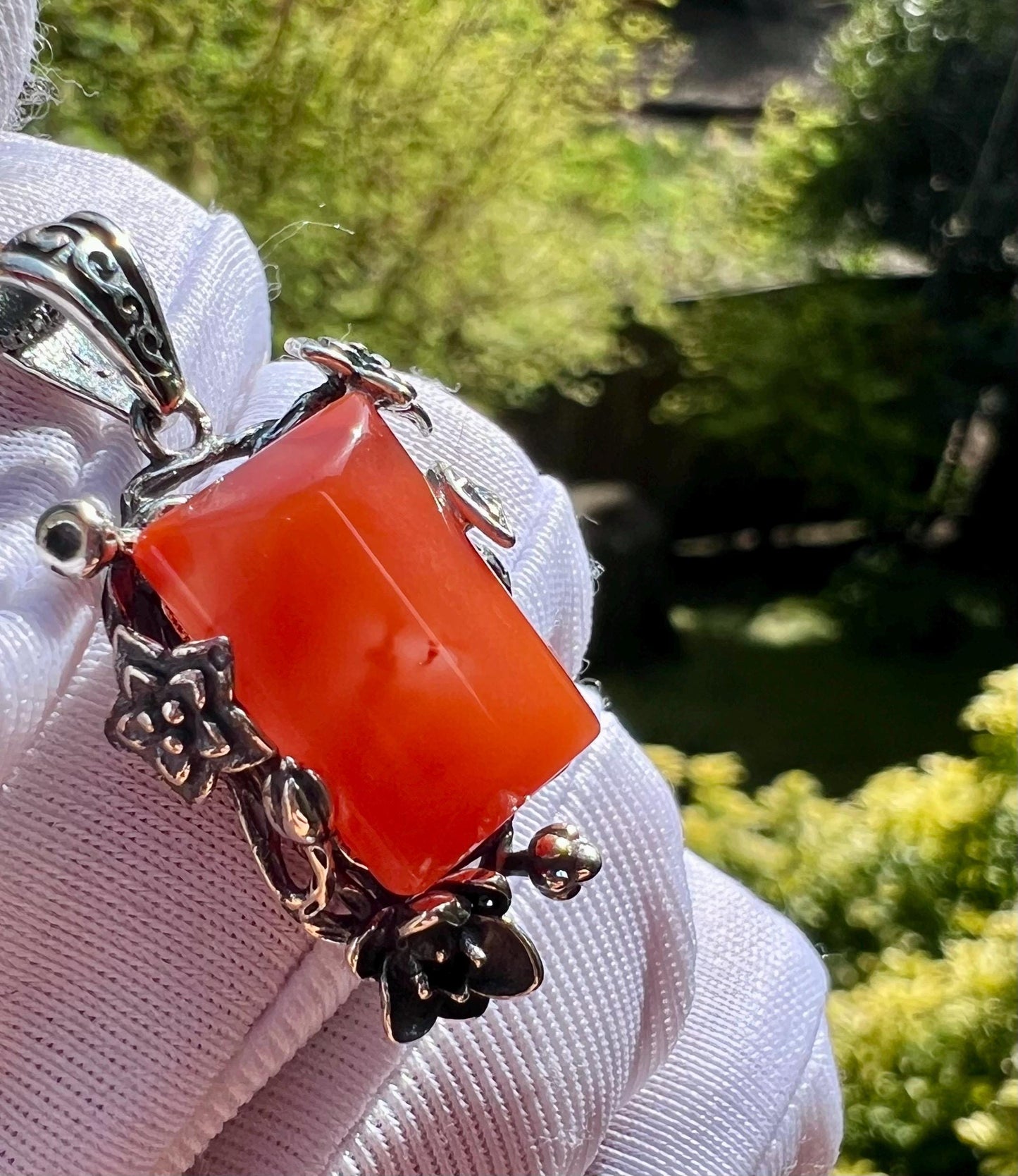 Nanhong Agate Sterling Silver Necklace: Natural Sichuan Red Pendant #0298