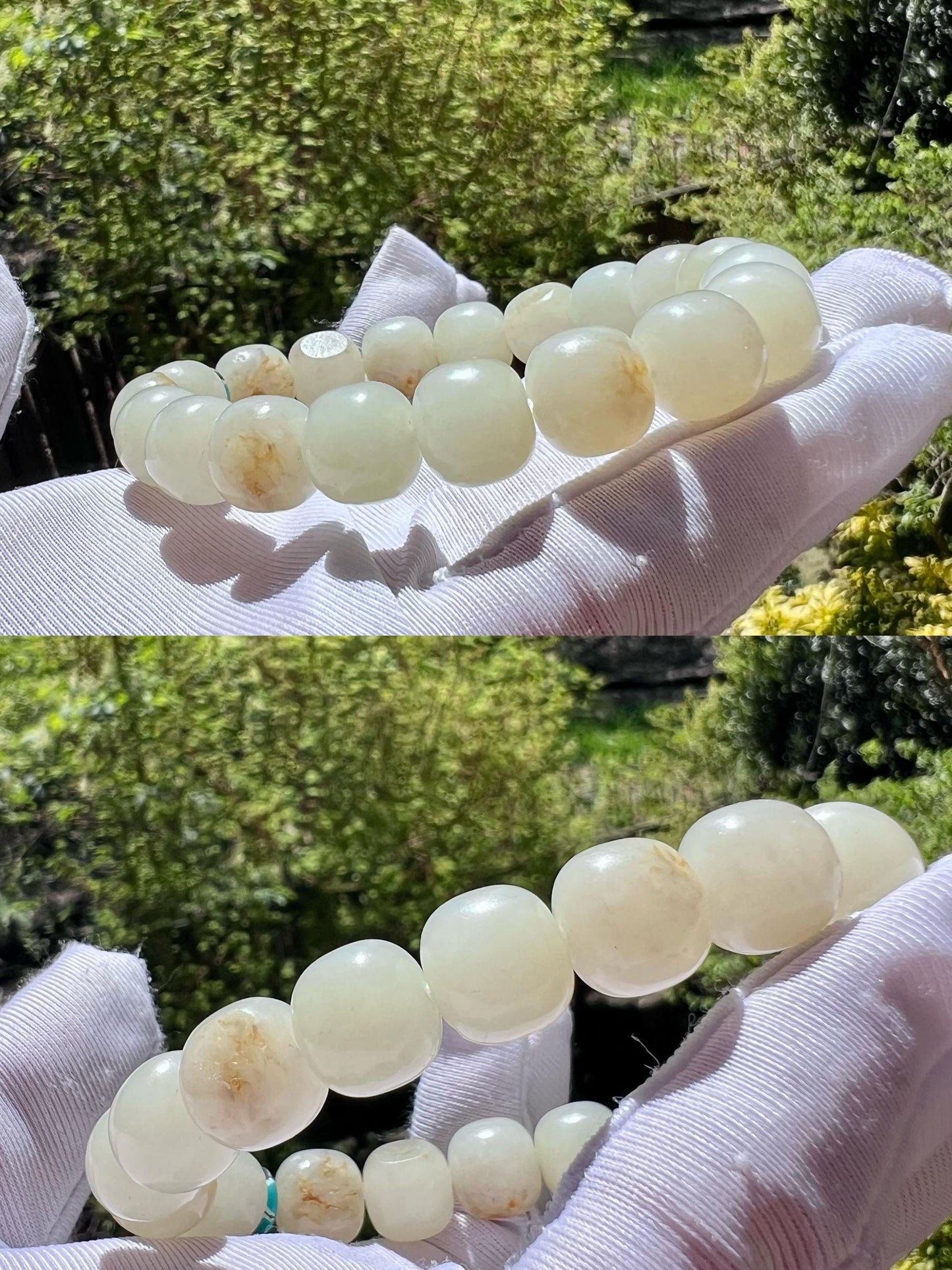 Certified natural jade white Nephrite bracelet/ warm whitebarrel beads 天然籽料白玉 手串 暖白#7288