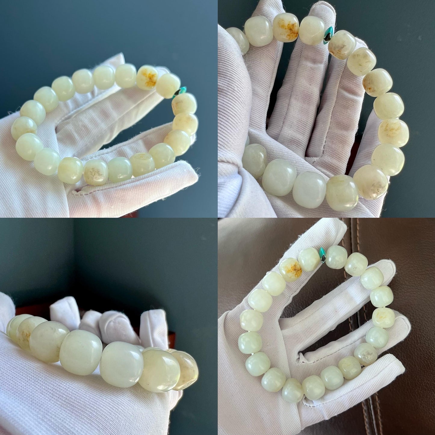 Certified natural jade white Nephrite bracelet/ warm whitebarrel beads 天然籽料白玉 手串 暖白#7288