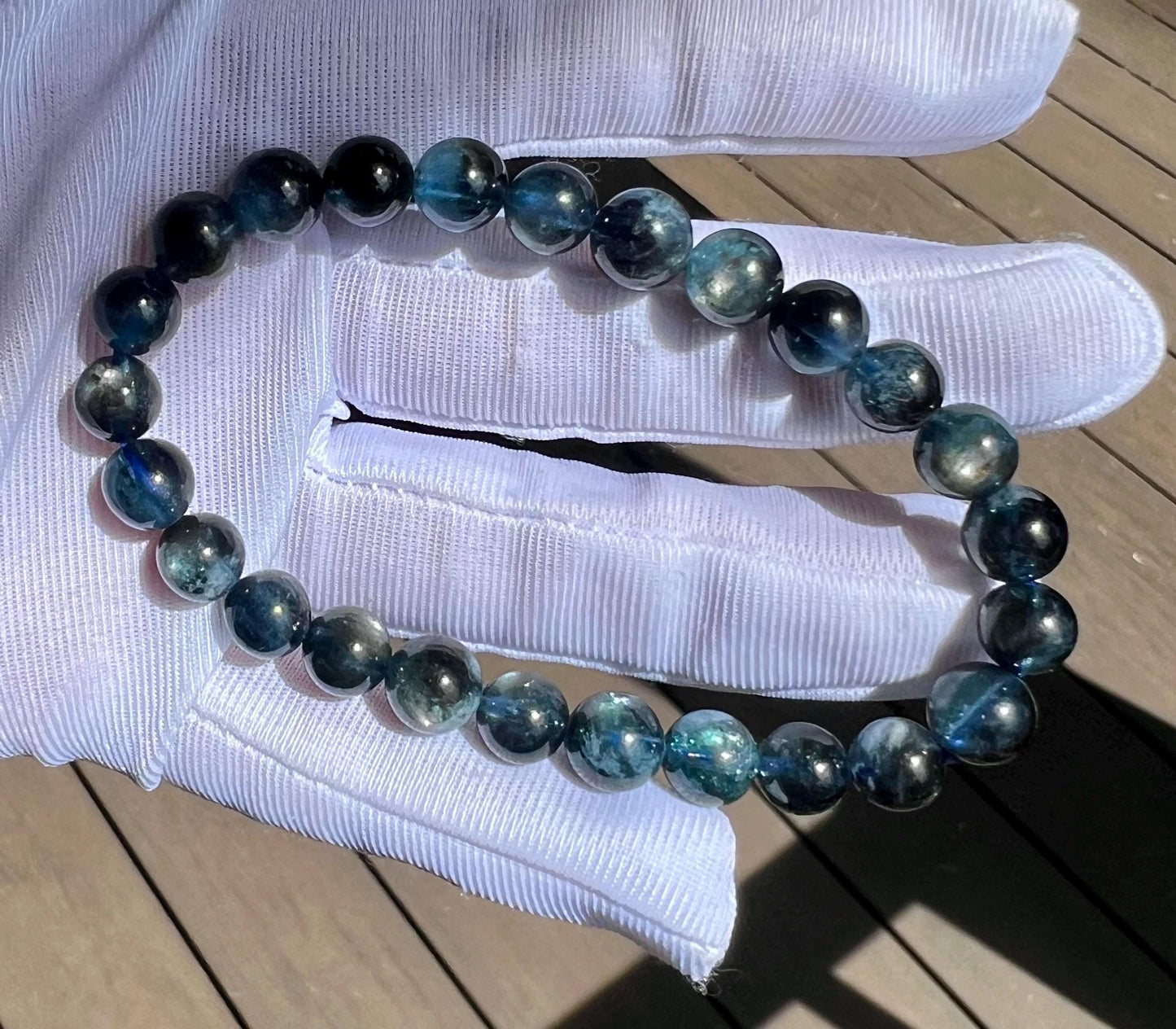 Certified natual dark blue star light Aquamarine Bracelets, high clarity, March birthstone, 天然精品浓郁深邃星光黑云母海蓝宝手串 闪 透 #4266
