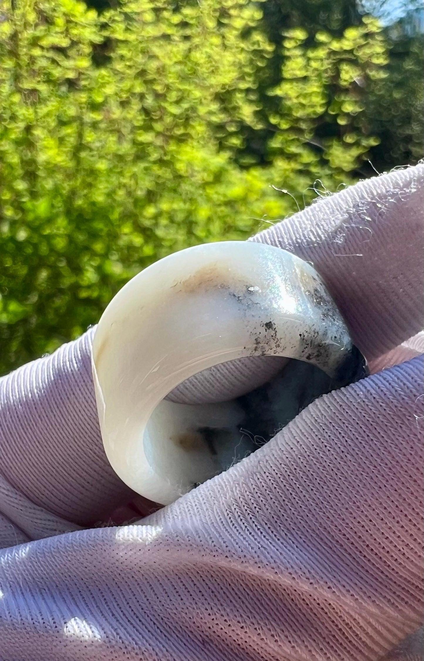 16.9mm Certified natural jade/ black and White nephrite ring/Qinghua nephrite band ring 天然软玉 水墨青花 戒圈 指环 扳指#4218 沁糖色 三色分明 US size 5.5+