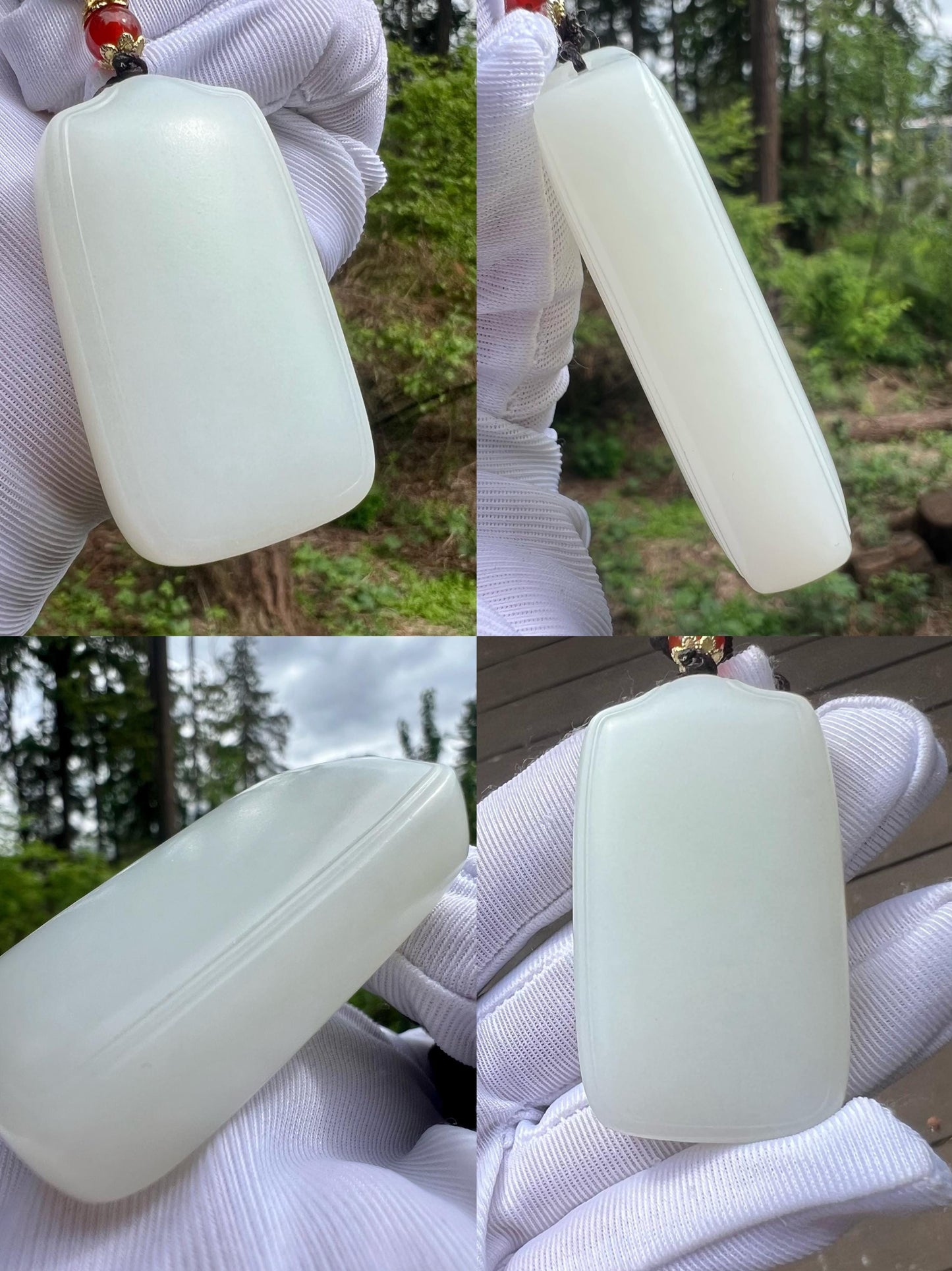 Certified natural jade/Siberian mutton fat white nephrite rectangle pendant/safety pendant necklace天然精品 白玉无事牌 吊坠 #2828 白细油糯 年糕老料