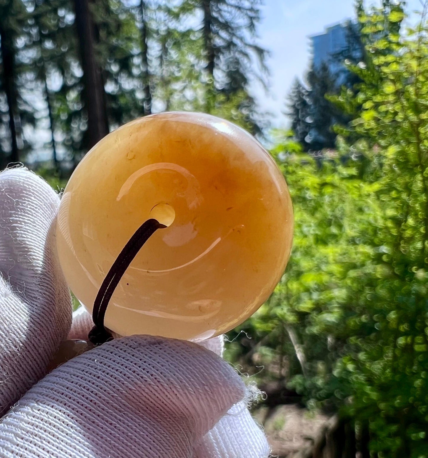 Certified natural jade/brown White Nephrite donut pendant/circle safety pendant/ 天然鹅料糖白玉 平安扣 吊坠 项链 #3485 油润