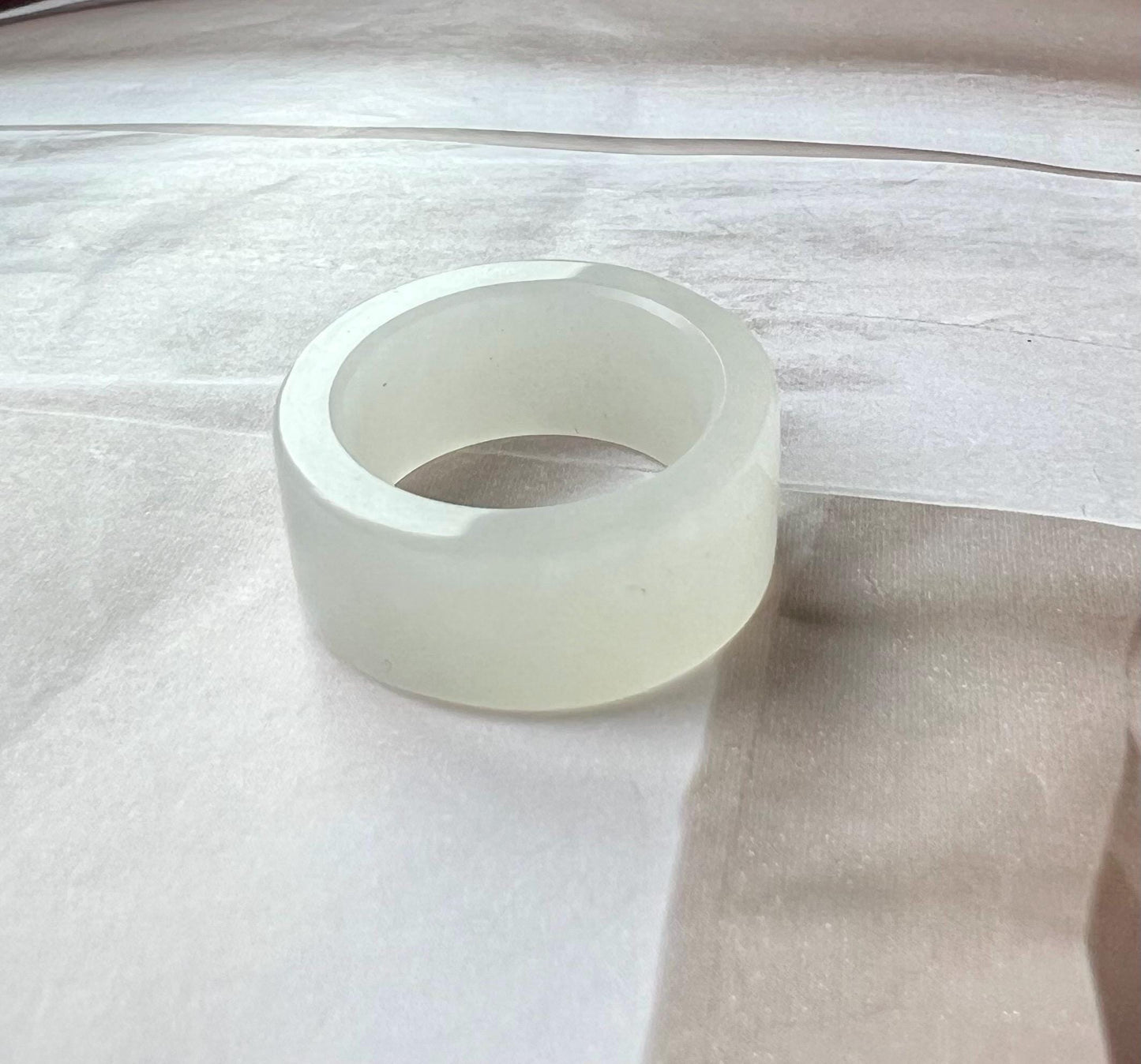 16.8mm Certified natural jade Qinghai white nephrite ring/nephrite band ring/straight cut ring 天然白玉戒指 指环 白润细糯 直切戒圈 扳指#4651 US size5.5+