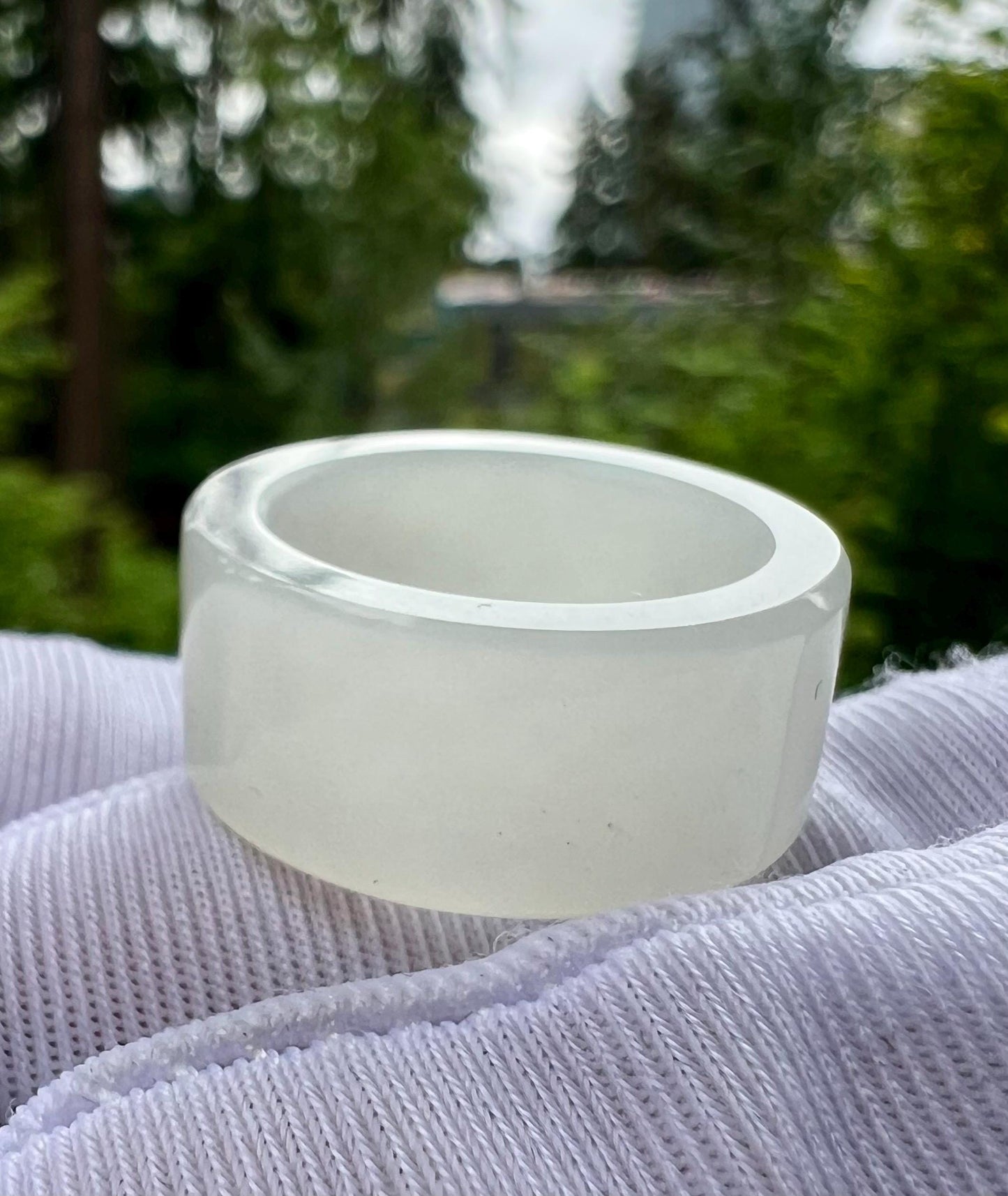16.8mm Certified natural jade Qinghai white nephrite ring/nephrite band ring/straight cut ring 天然白玉戒指 指环 白润细糯 直切戒圈 扳指#4651 US size5.5+