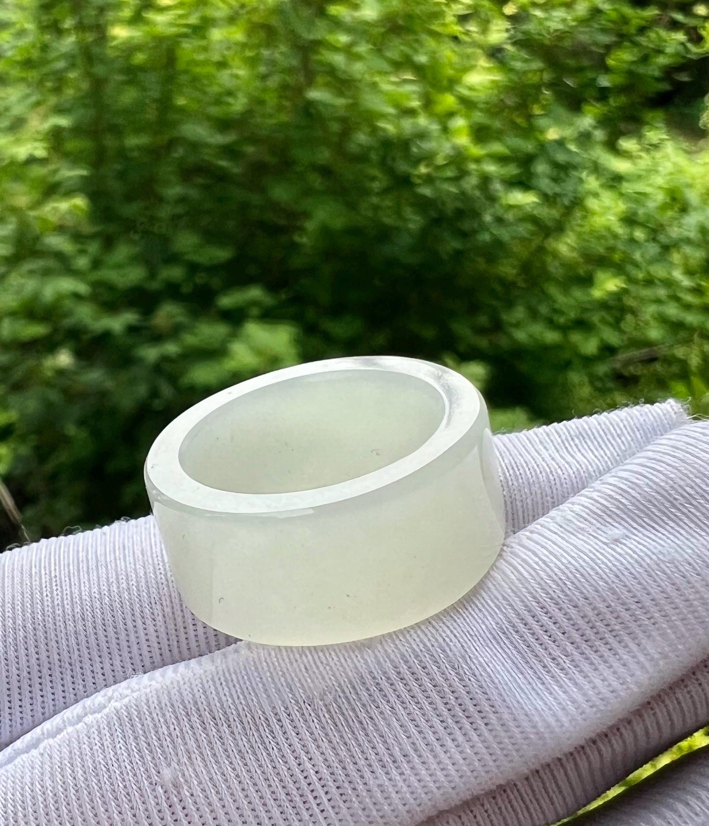 16.8mm Certified natural jade Qinghai white nephrite ring/nephrite band ring/straight cut ring 天然白玉戒指 指环 白润细糯 直切戒圈 扳指#4651 US size5.5+