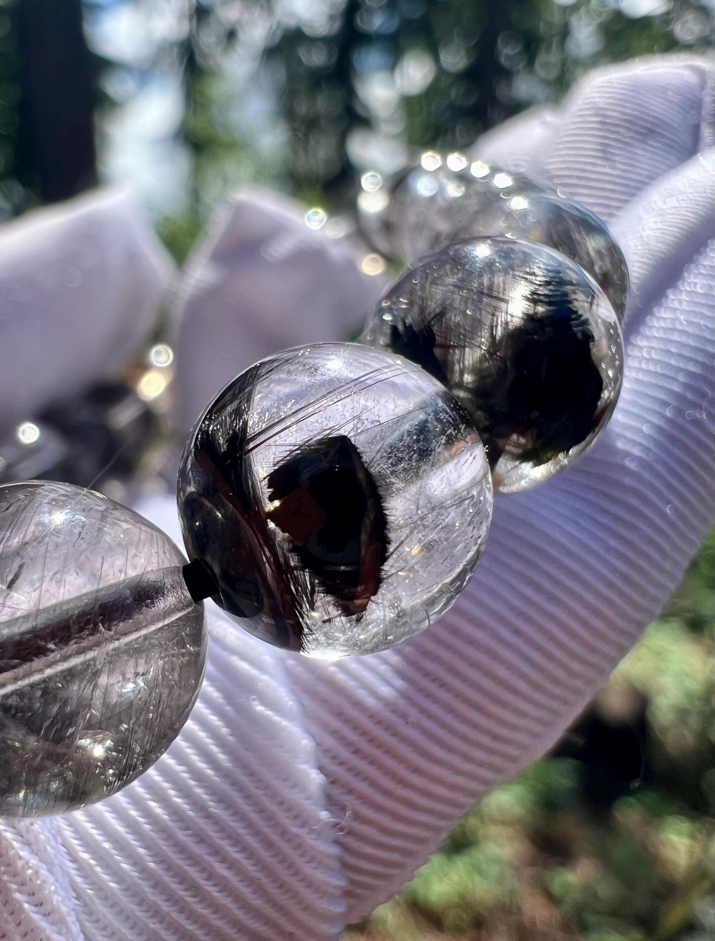 9~9.3mm Certified natural Brookite quartz bracelet/platy silver brookite /with Hematoid 天然黑银钛手链 板钛 黑银钛共生胶花#8381 净透无棉