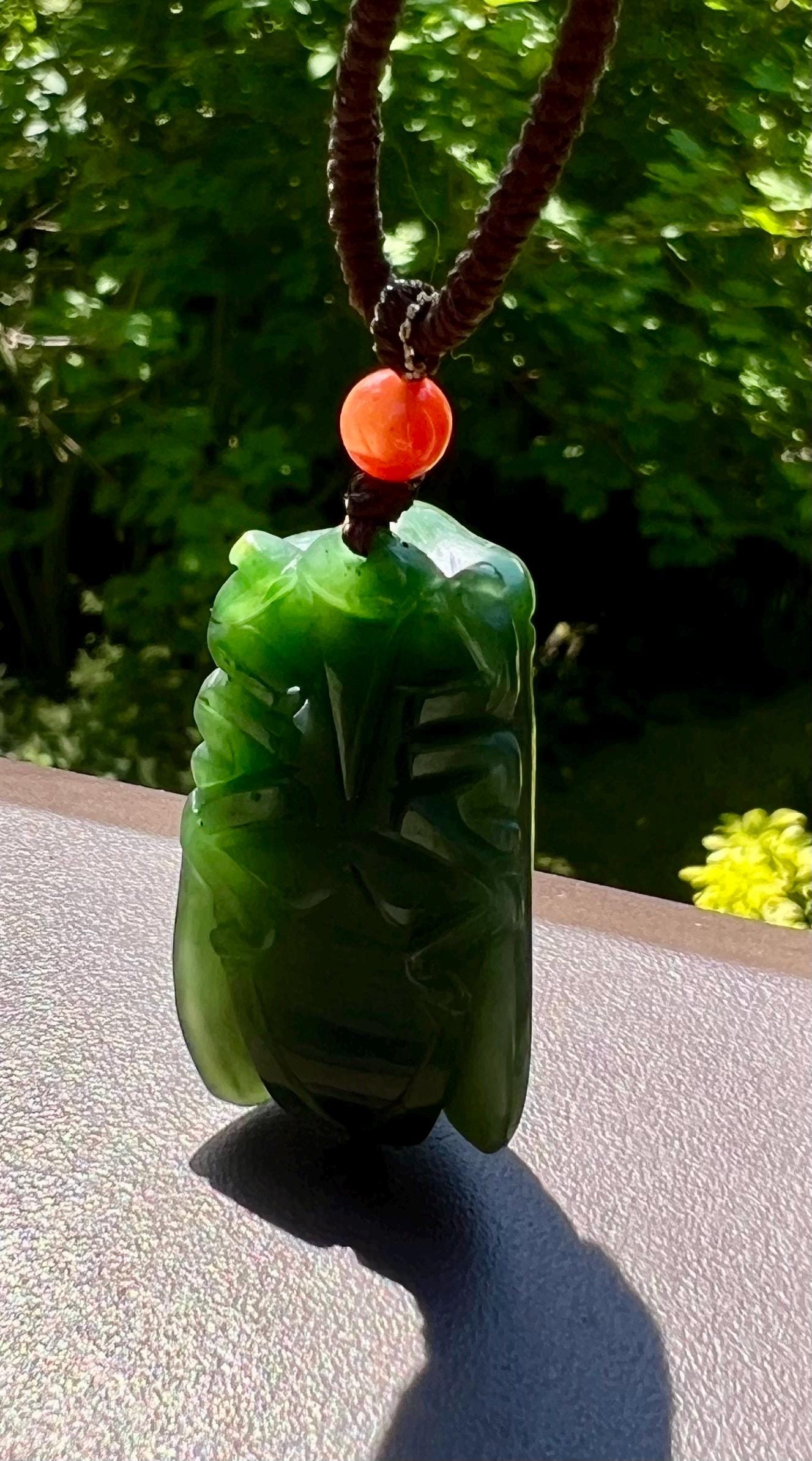 Certified natural nephrite green jade/green nephrite carved Cicada pendant necklace/spinach green天然碧玉 菠菜绿 雕刻金蝉/一鸣惊人 吊坠#5949