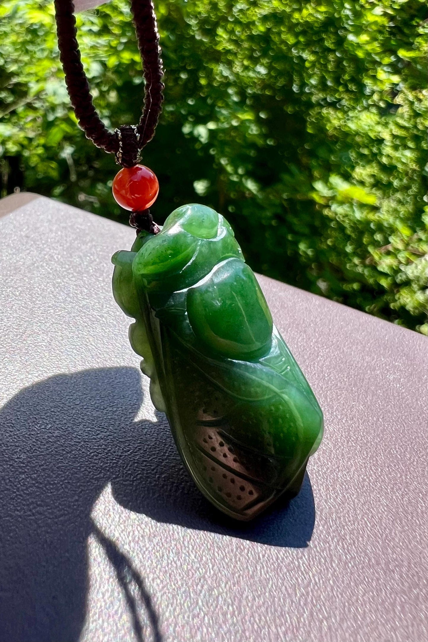 Certified natural nephrite green jade/green nephrite carved Cicada pendant necklace/spinach green天然碧玉 菠菜绿 雕刻金蝉/一鸣惊人 吊坠#5949
