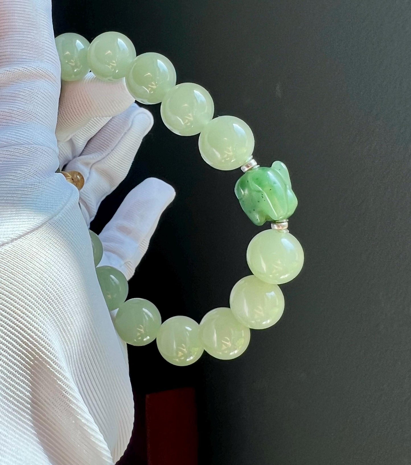 12mm Certified natural jade/Qingshui nephrite Bracelet/grape green nephrite/ 天然软玉 老料晴水手串 青提色 葡萄肉#1777 冰润细糯