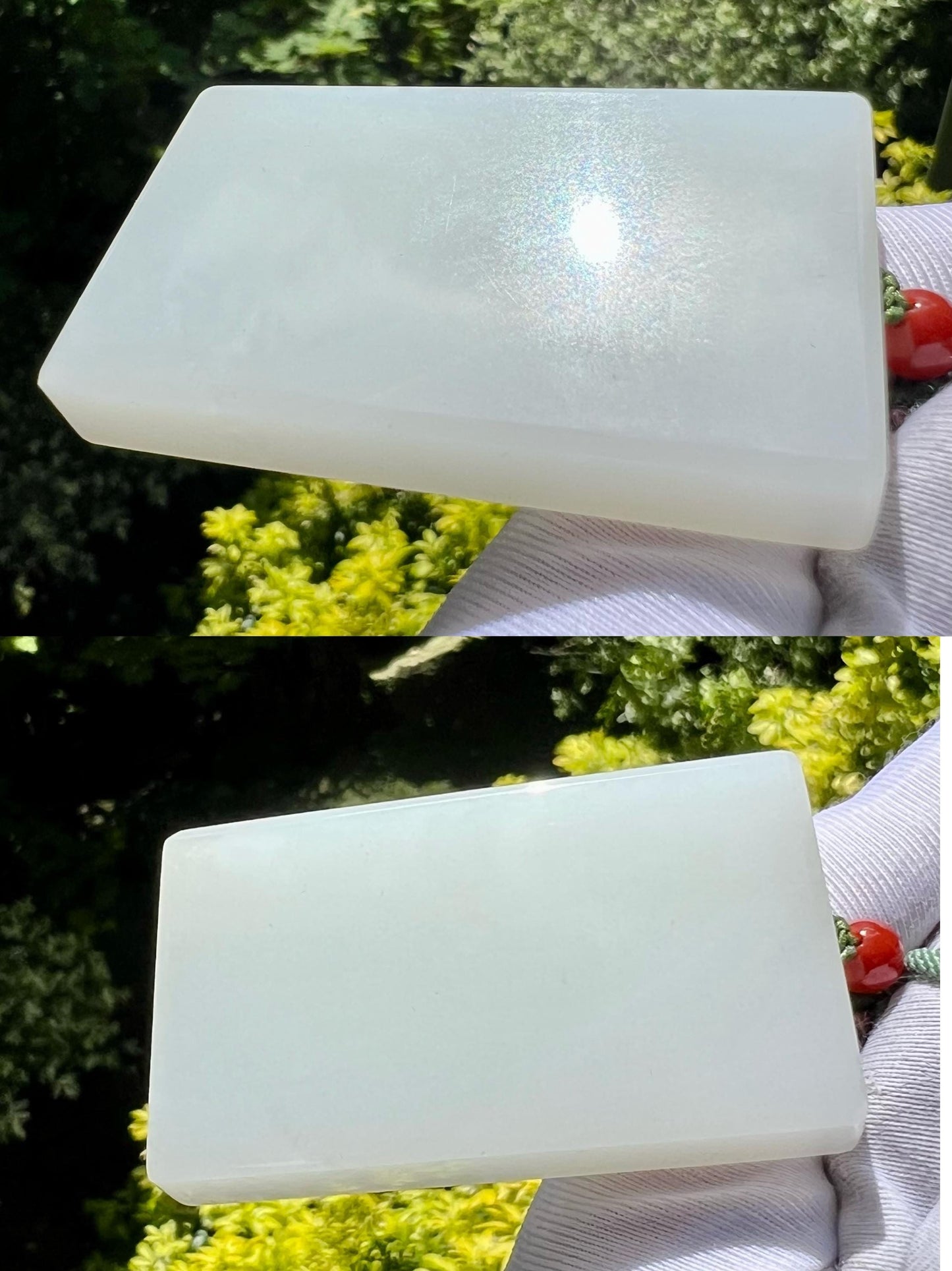 Certified natural jade/Siberian white nephrite rectangle pendant/safety pendant necklace/first class white天然精品 白玉无事牌 吊坠 #9645 一级白