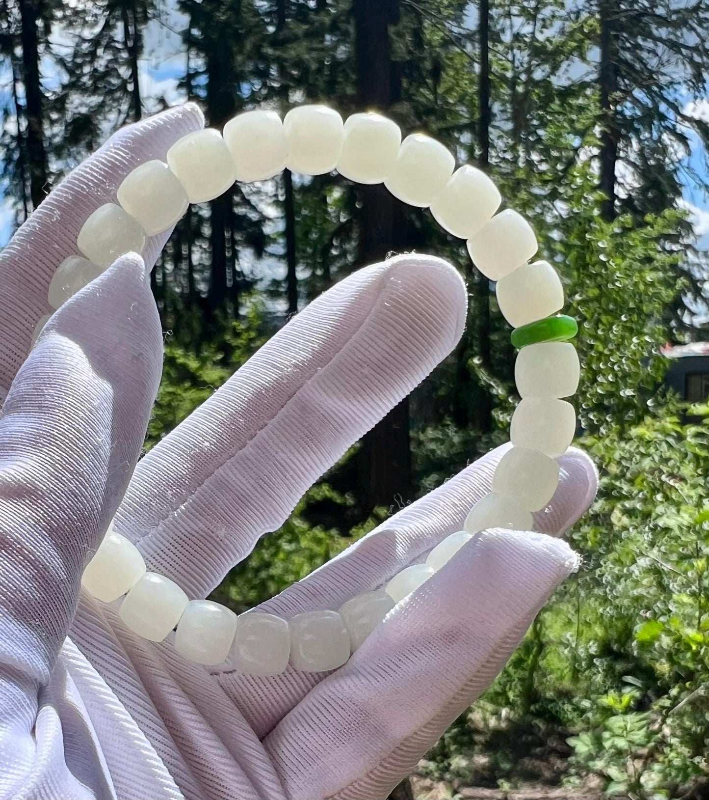 8*7mm Certified natural jade/oily white Nephrite bracelet/straight cut beads/soft matte finish 天然软玉 白玉手串 极限弧精工直切老型珠 老料白玉 柔亮光#3494 碧玉隔珠
