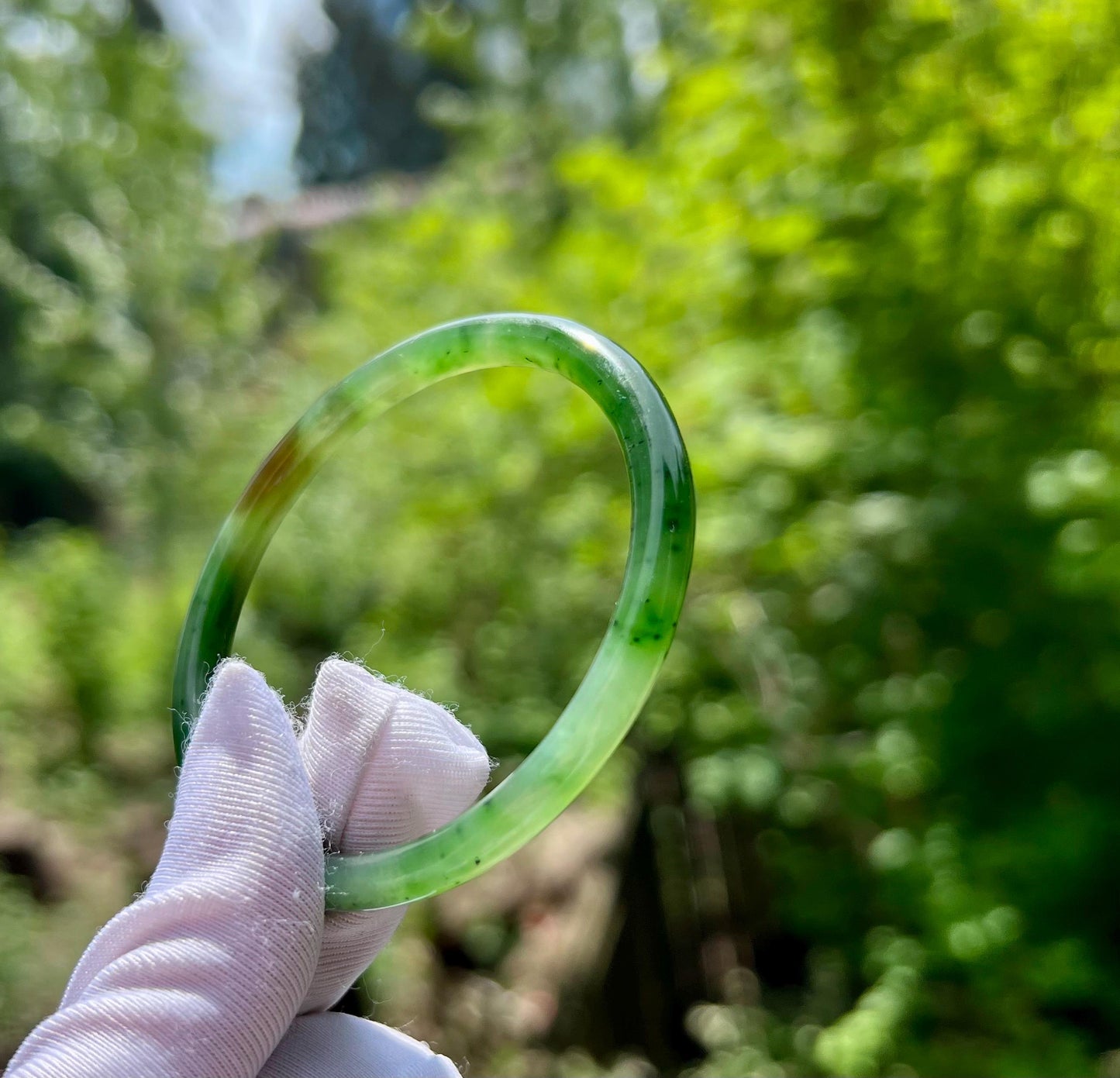 55.6mm Certified natural nephrite green jade/green nephrite dangling bangle/ 天然软玉 果阳绿碧玉手镯 叮当镯 #0112