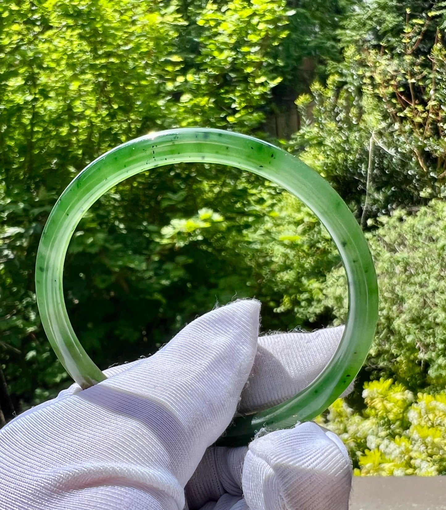 55.6mm Certified natural nephrite green jade/green nephrite dangling bangle/ 天然软玉 果阳绿碧玉手镯 叮当镯 #0112