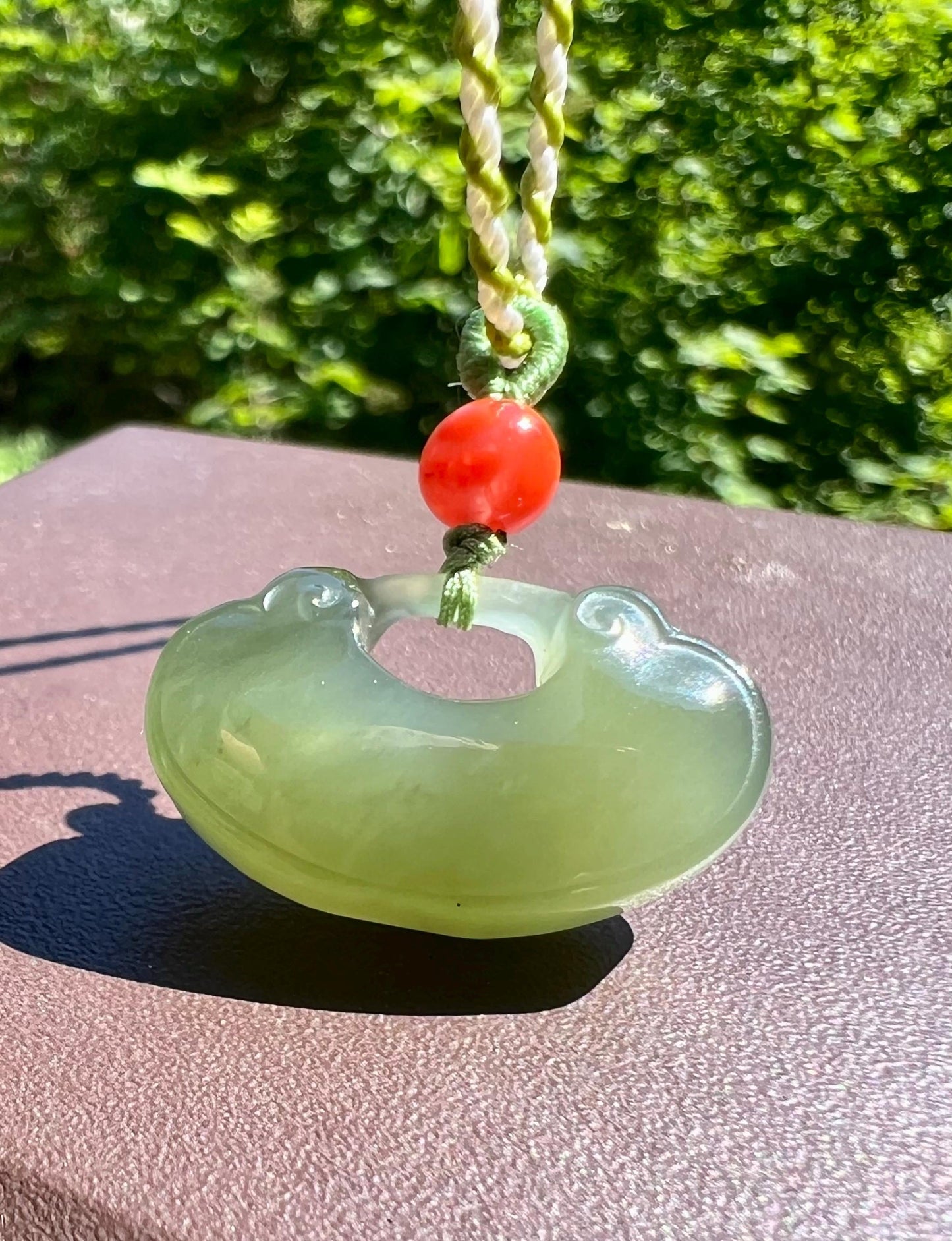 Certified Natura jade/Qinghai old mine lake green nephrite Ruyi Safety lock pendant /necklace/天然软玉 青海湖水绿如意锁平安锁吊坠#2226