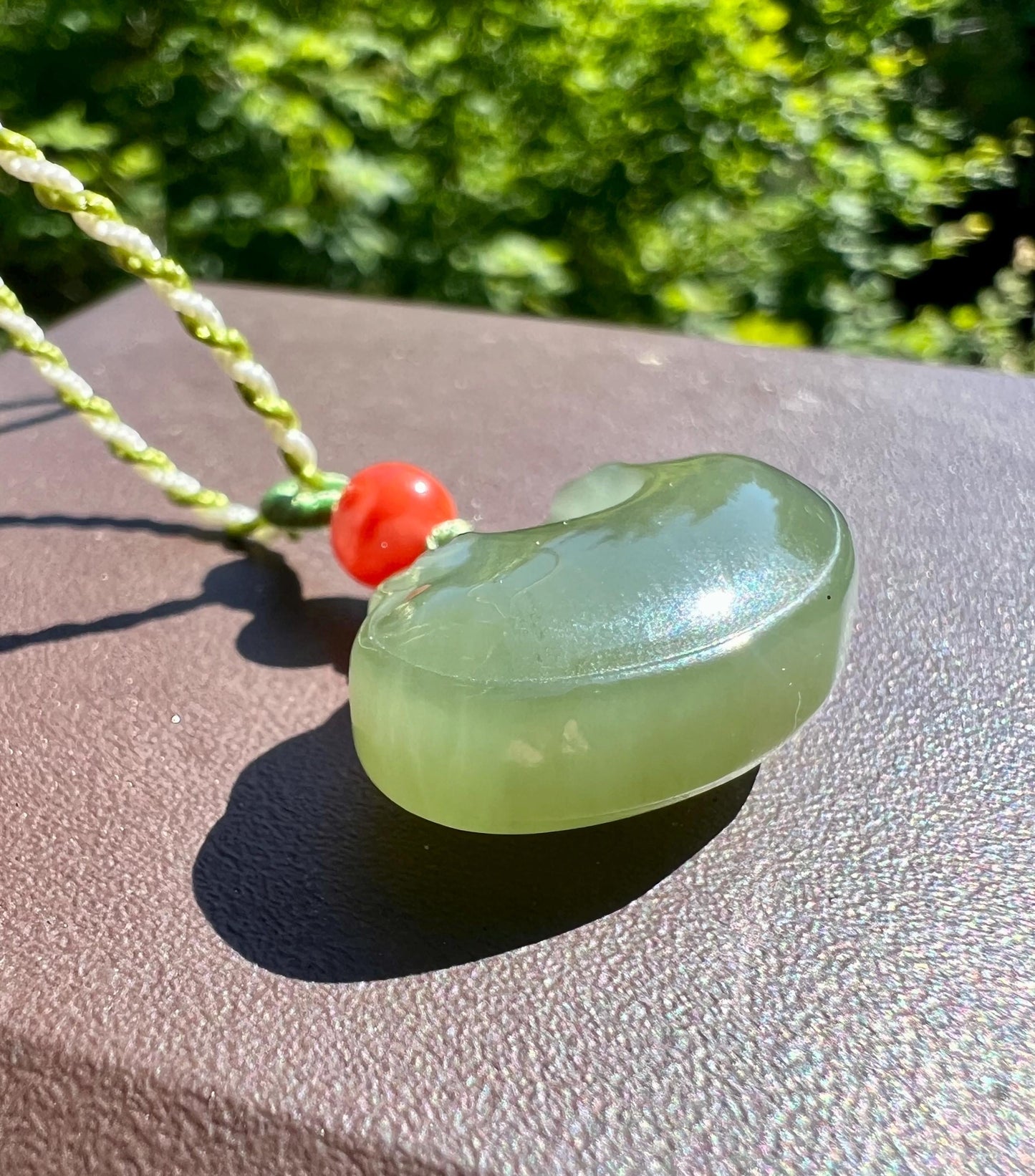 Certified Natura jade/Qinghai old mine lake green nephrite Ruyi Safety lock pendant /necklace/天然软玉 青海湖水绿如意锁平安锁吊坠#2226