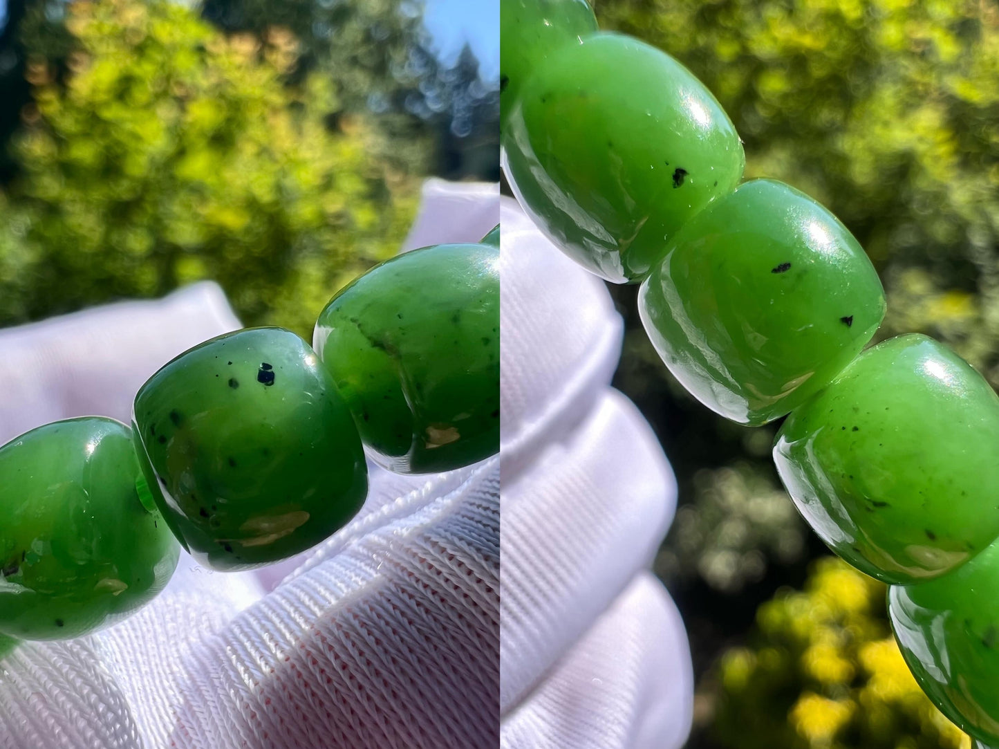 8*7mm Certified natural nephrite green jade /Siberian Green nephrite bracelet /rich green/straight cut beads天然碧玉 手串 辣阳绿 直切珠极限弧手串 #1733