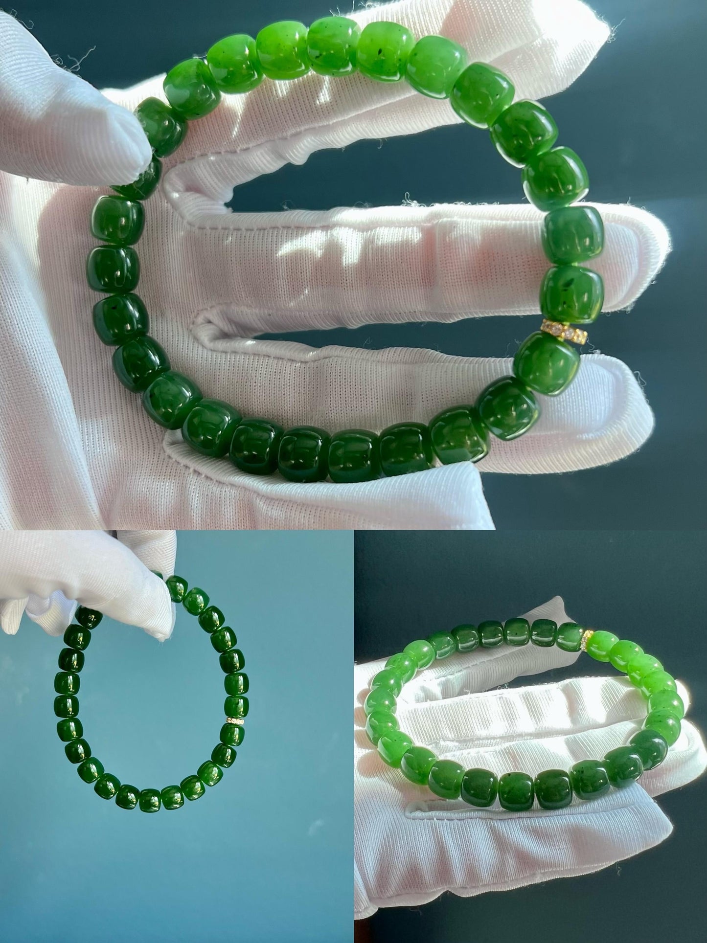 8*7mm Certified natural nephrite green jade /Siberian Green nephrite bracelet /rich green/straight cut beads天然碧玉 手串 辣阳绿 直切珠极限弧手串 #1733