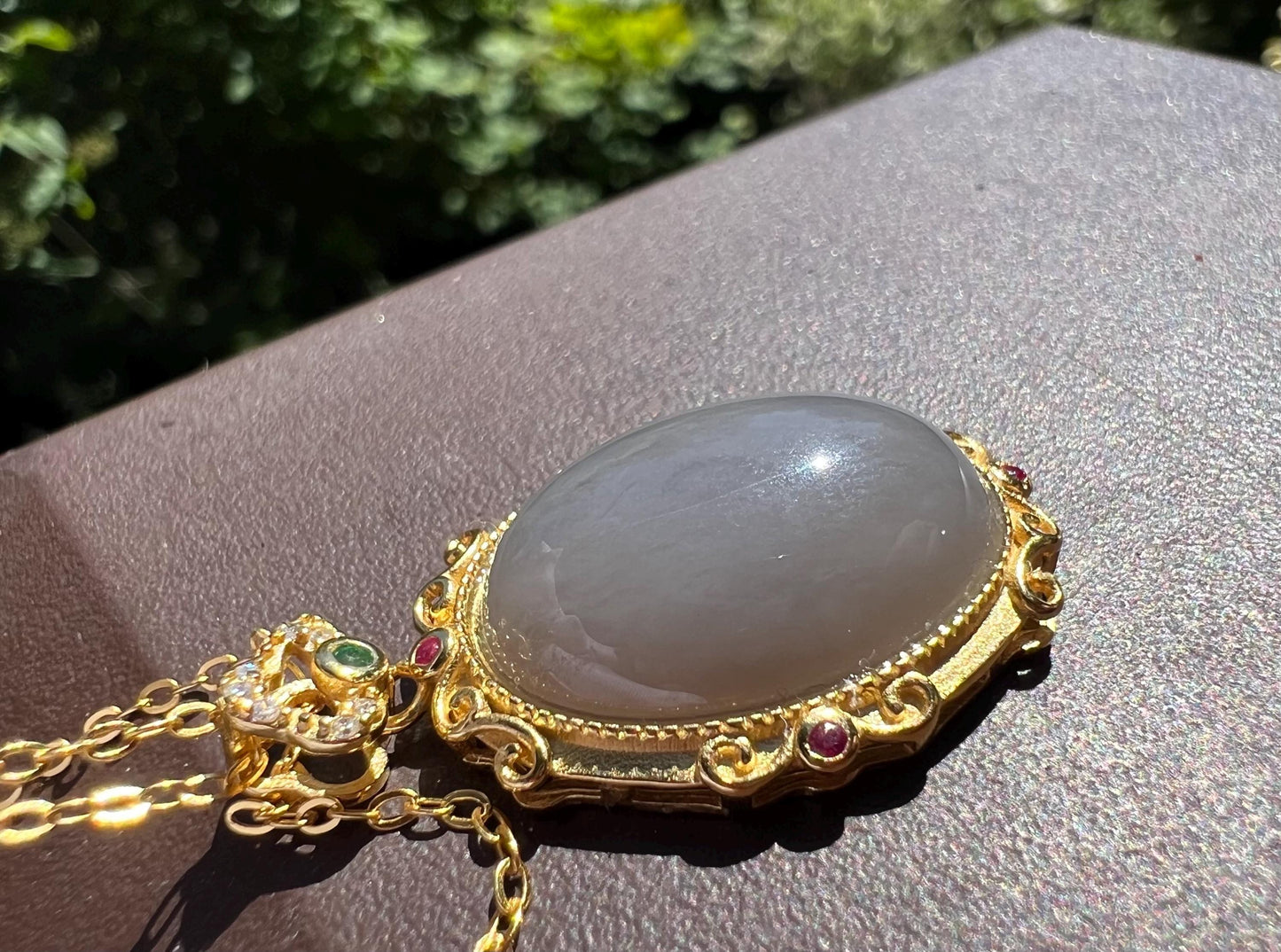 Certified natural Qinghai nephrite oval pendant /purple nephrite pendant Inlaid sterling silver/necklace 天然软玉 青海烟紫蛋面吊坠 纯银镶嵌#1063丁香紫