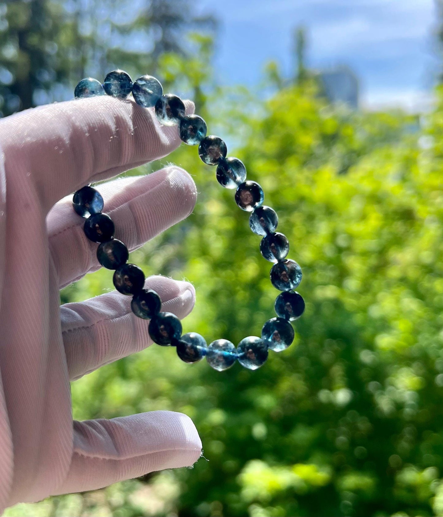Certified natual dark blue star light Aquamarine Bracelets, high clarity, March birthstone, 天然精品浓郁深邃星光黑云母海蓝宝手串 闪 透 #4266