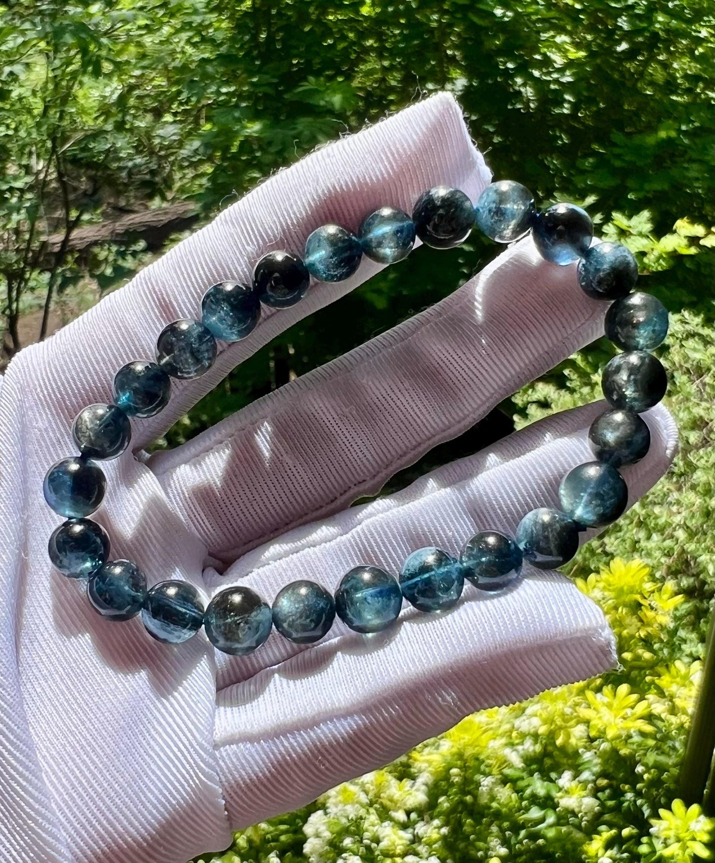Certified natual dark blue star light Aquamarine Bracelets, high clarity, March birthstone, 天然精品浓郁深邃星光黑云母海蓝宝手串 闪 透 #4266