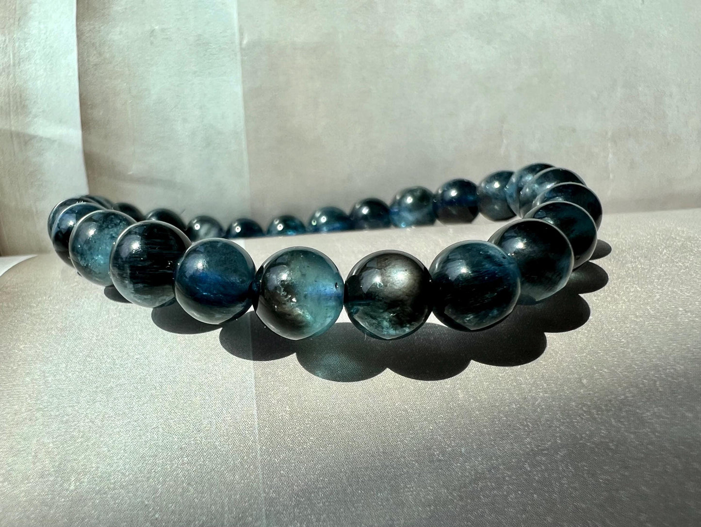 Certified natual dark blue star light Aquamarine Bracelets, high clarity, March birthstone, 天然精品浓郁深邃星光黑云母海蓝宝手串 闪 透 #4266