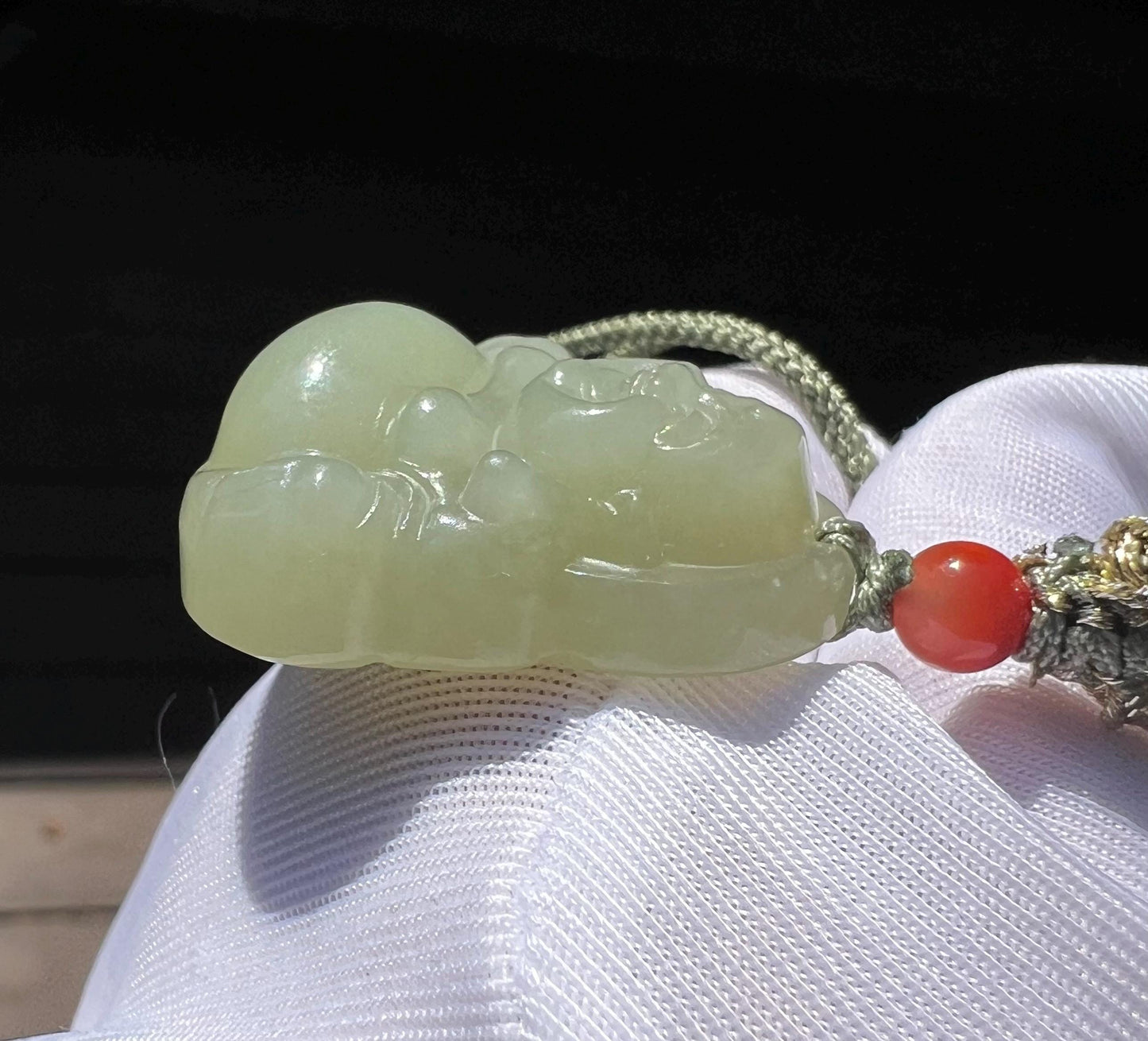 30mm Certified natural jade/greenish Nephrite carved Maitreya Buddha pendant/ necklace 天然软玉 晴水玉佛公吊坠 笑佛 弥勒佛#3176 油糯细润
