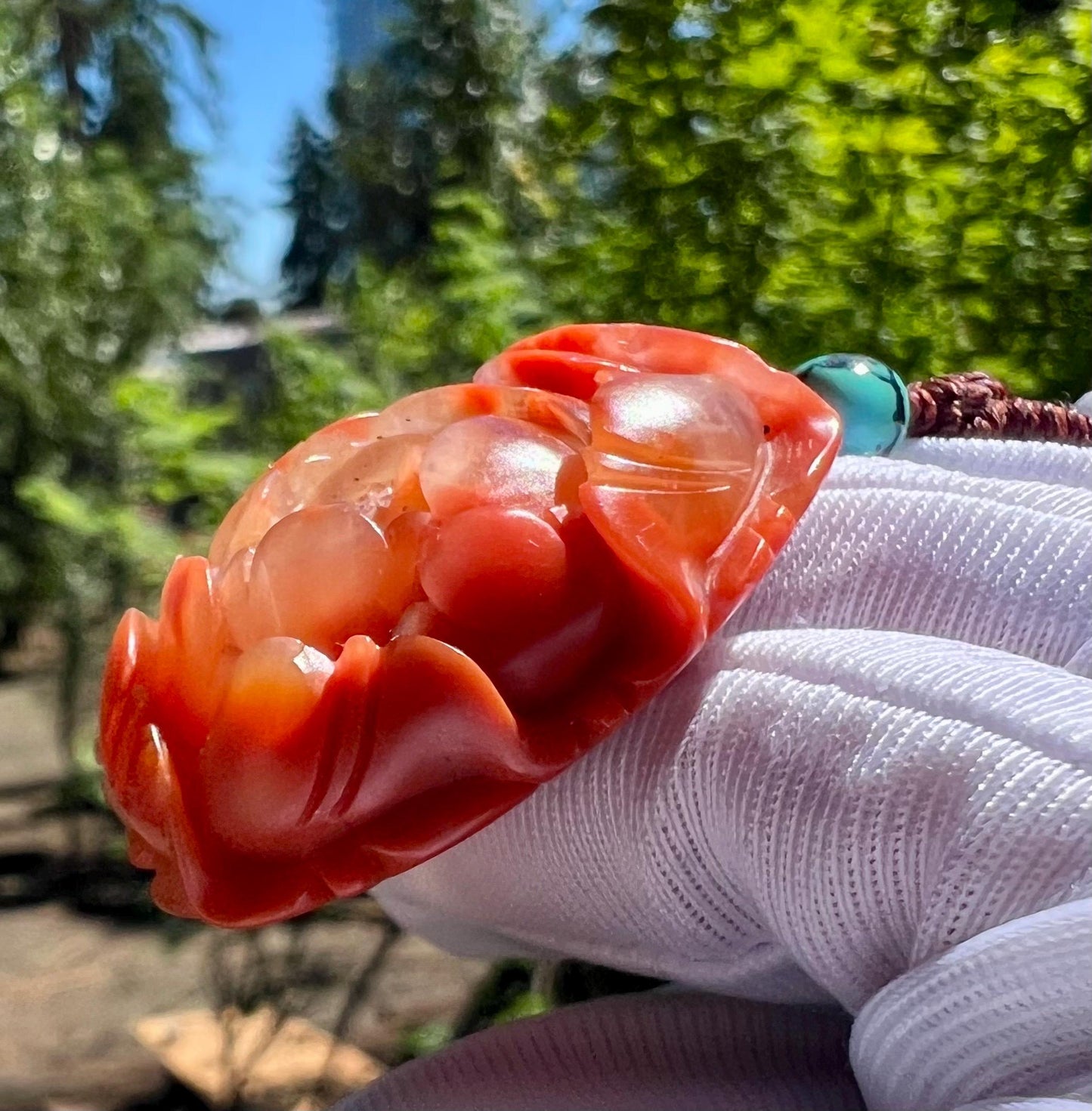 Certified natural Nanhong agate 3D hand carved Peony pendant necklace, Southern Red Agate Pendant天然无优化川料九口南红手工立体雕刻牡丹吊坠 人间富贵花 项链 #9430