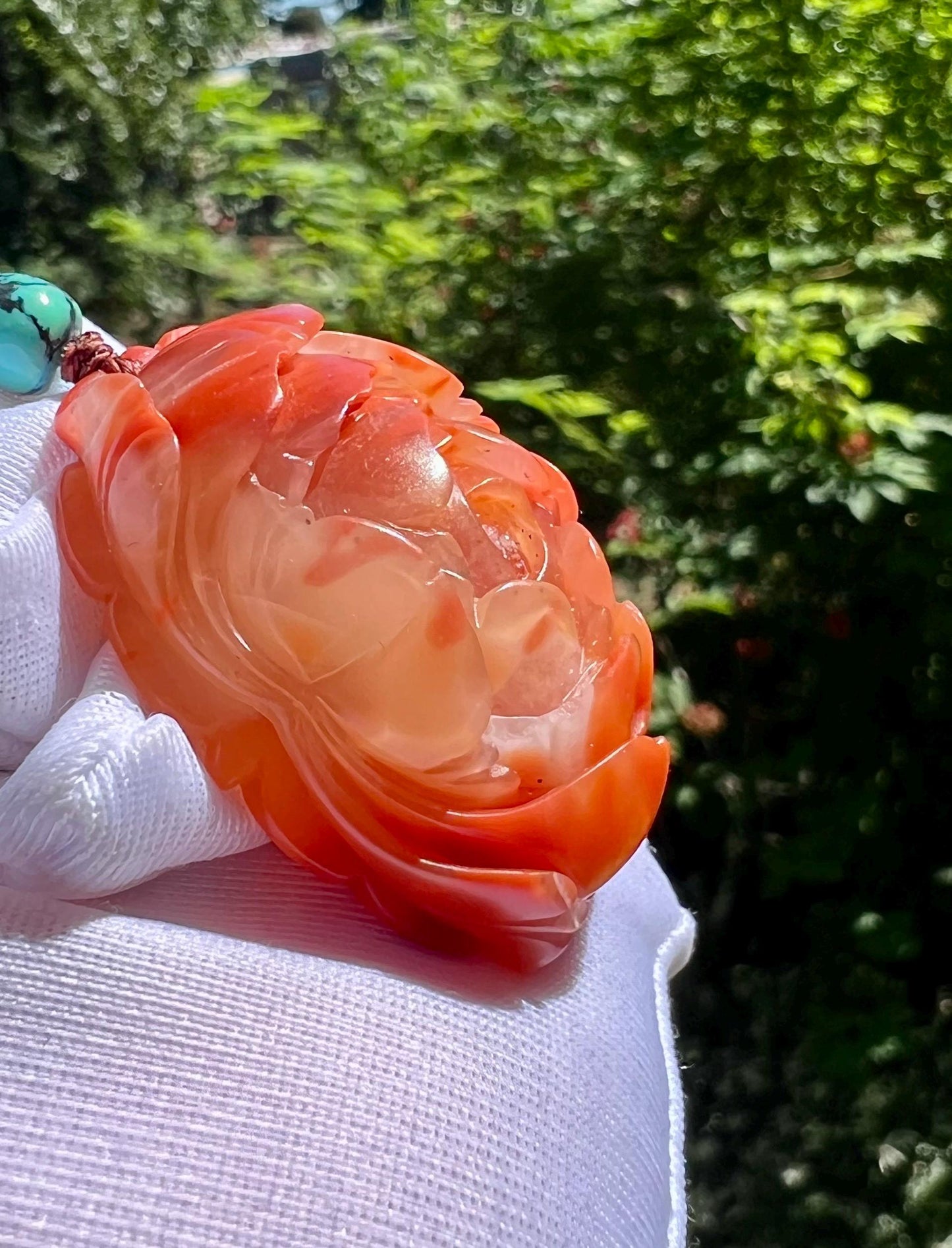 Certified natural Nanhong agate 3D hand carved Peony pendant necklace, Southern Red Agate Pendant天然无优化川料九口南红手工立体雕刻牡丹吊坠 人间富贵花 项链 #9430
