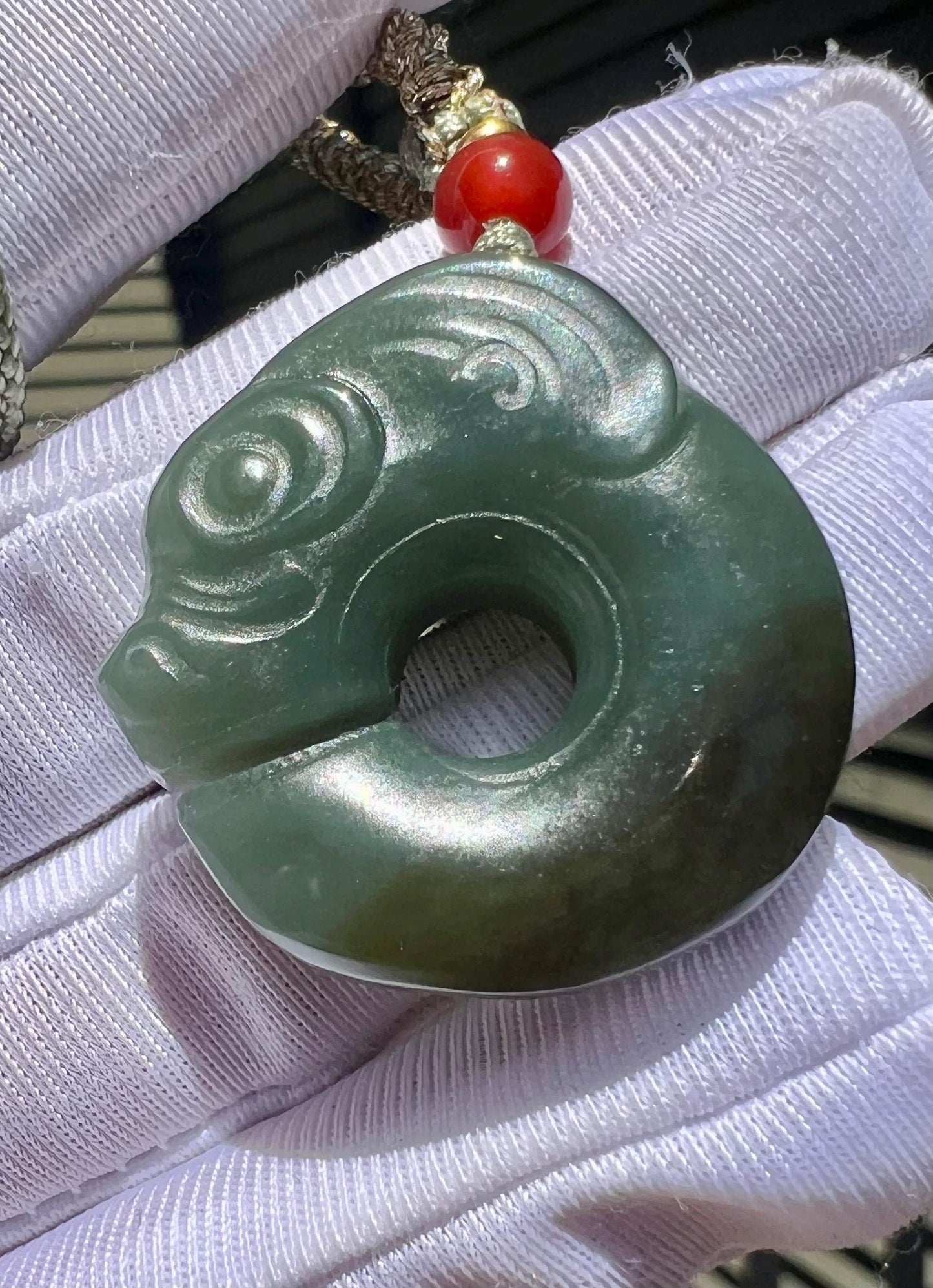 Certified natural jade/blue and brown nephrite C-shaped dragon pendant/nephrite pig dragon pendant 天然 糖青玉猪龙吊坠 C龙 吊坠 #6593