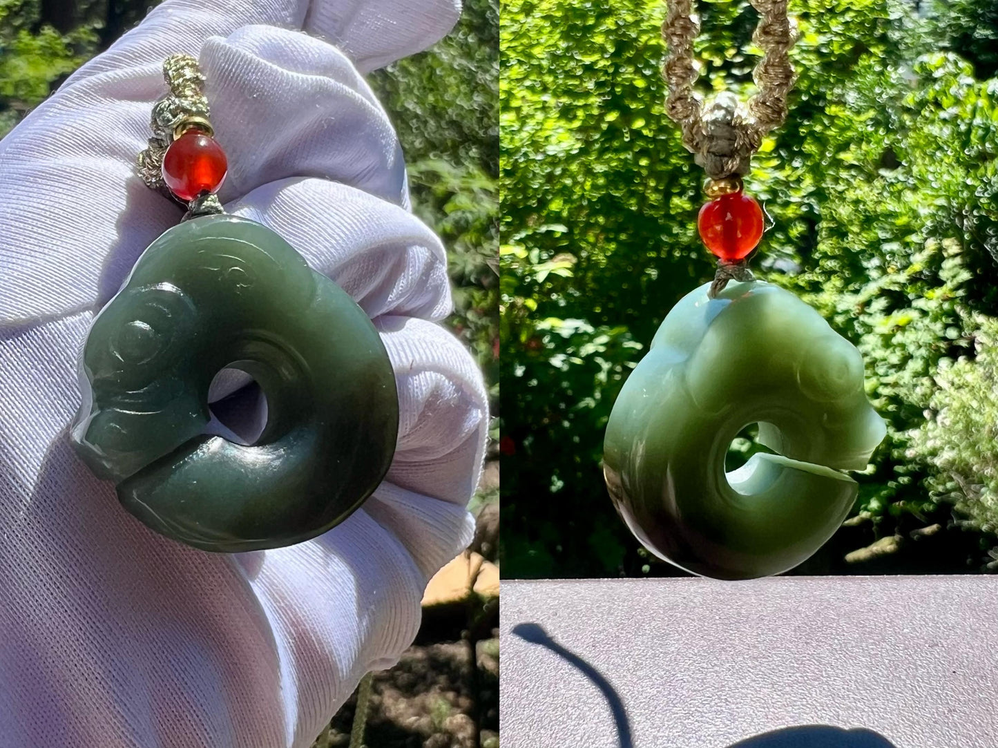 Certified natural jade/blue and brown nephrite C-shaped dragon pendant/nephrite pig dragon pendant 天然 糖青玉猪龙吊坠 C龙 吊坠 #6593