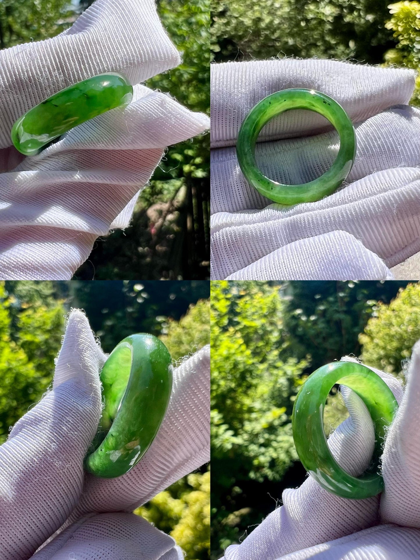 16.1mm Certified natural nephrite green jade/green nephrite ring/bright green nephrite band ring 天然 碧玉指环 戒指 冰底果阳绿戒圈#4877 US size 5.2