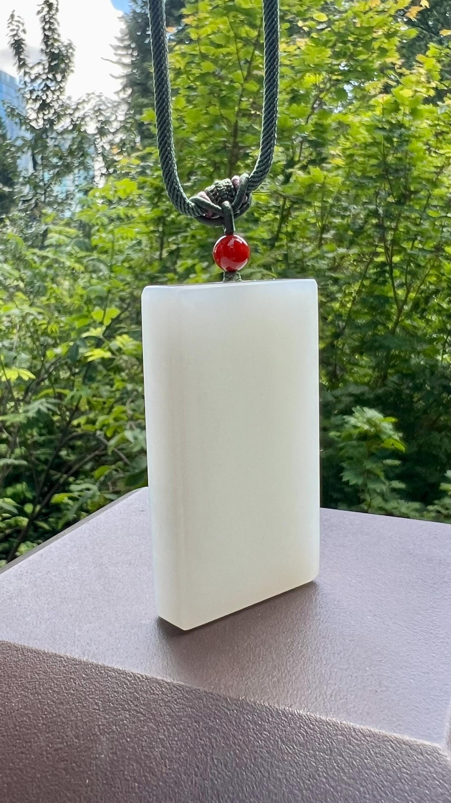 Certified natural jade/Siberian white nephrite rectangle pendant/safety pendant necklace/first class white天然精品 白玉无事牌 吊坠 #9645 一级白