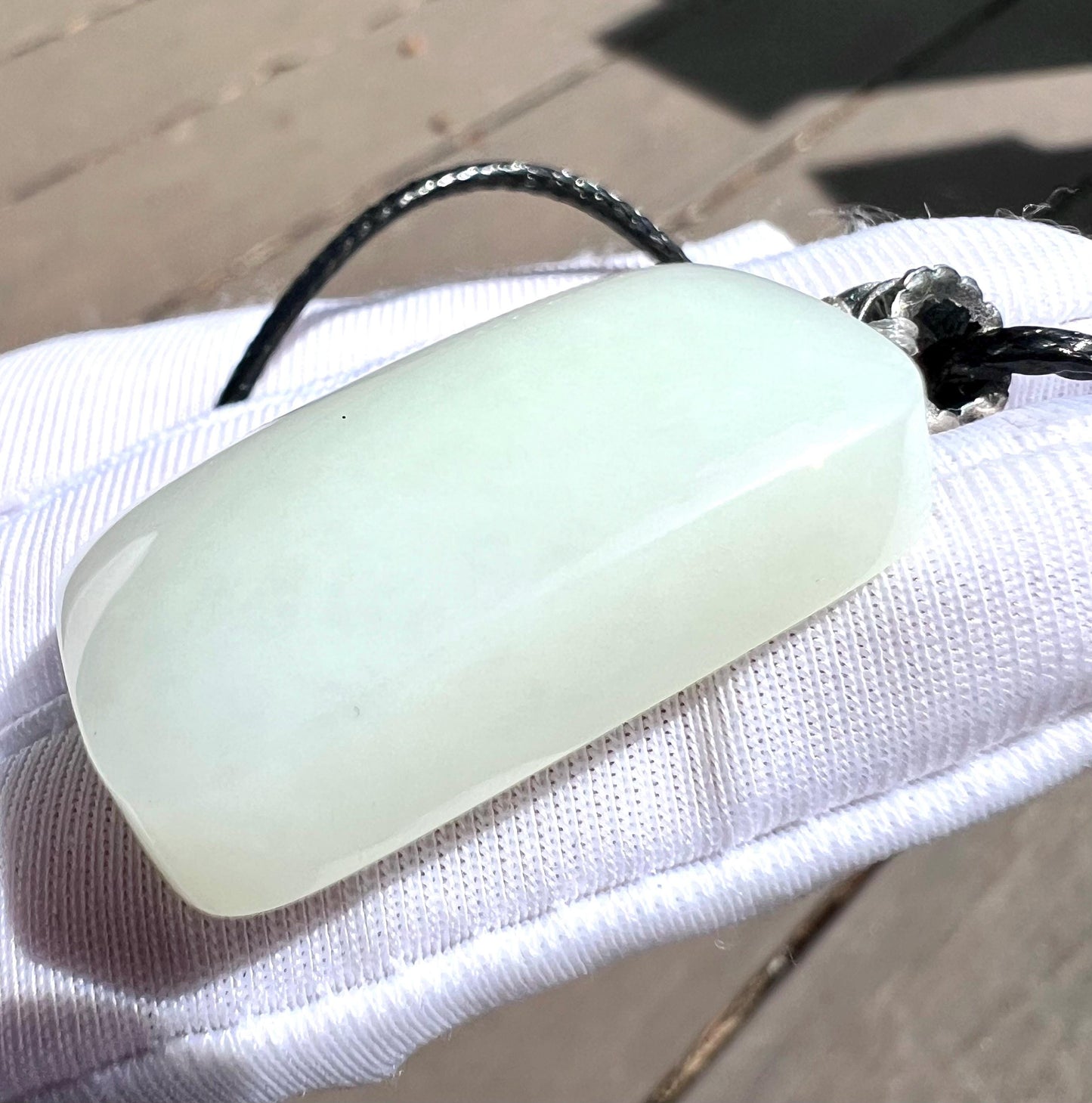Certified natural jade/ Siberian white nephrite safety pendant necklace/rectangle nephrite nothing pendant /天然软玉吊坠 俄料白玉无事牌 #9179 暖白