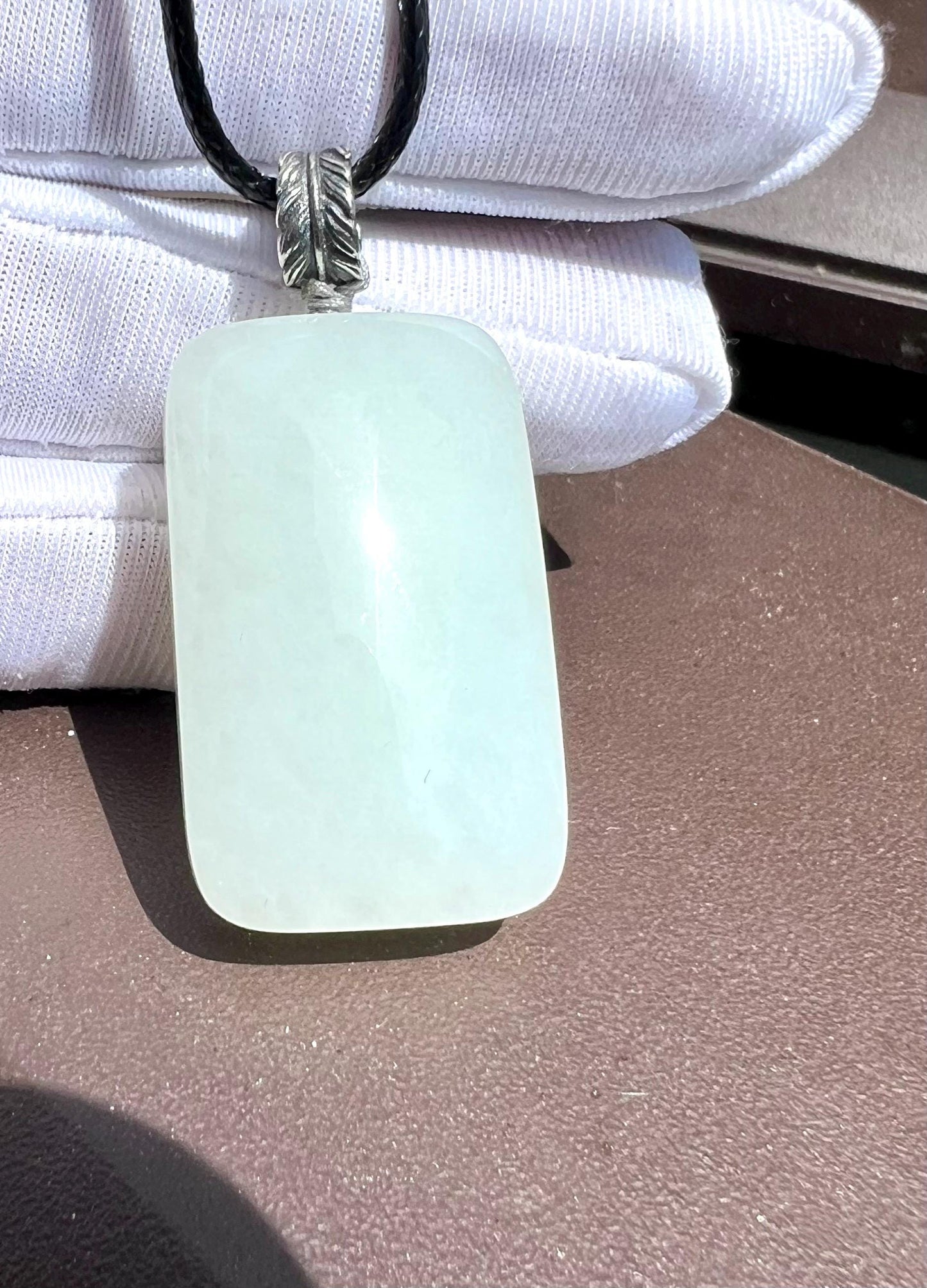 Certified natural jade/ Siberian white nephrite safety pendant necklace/rectangle nephrite nothing pendant /天然软玉吊坠 俄料白玉无事牌 #9179 暖白