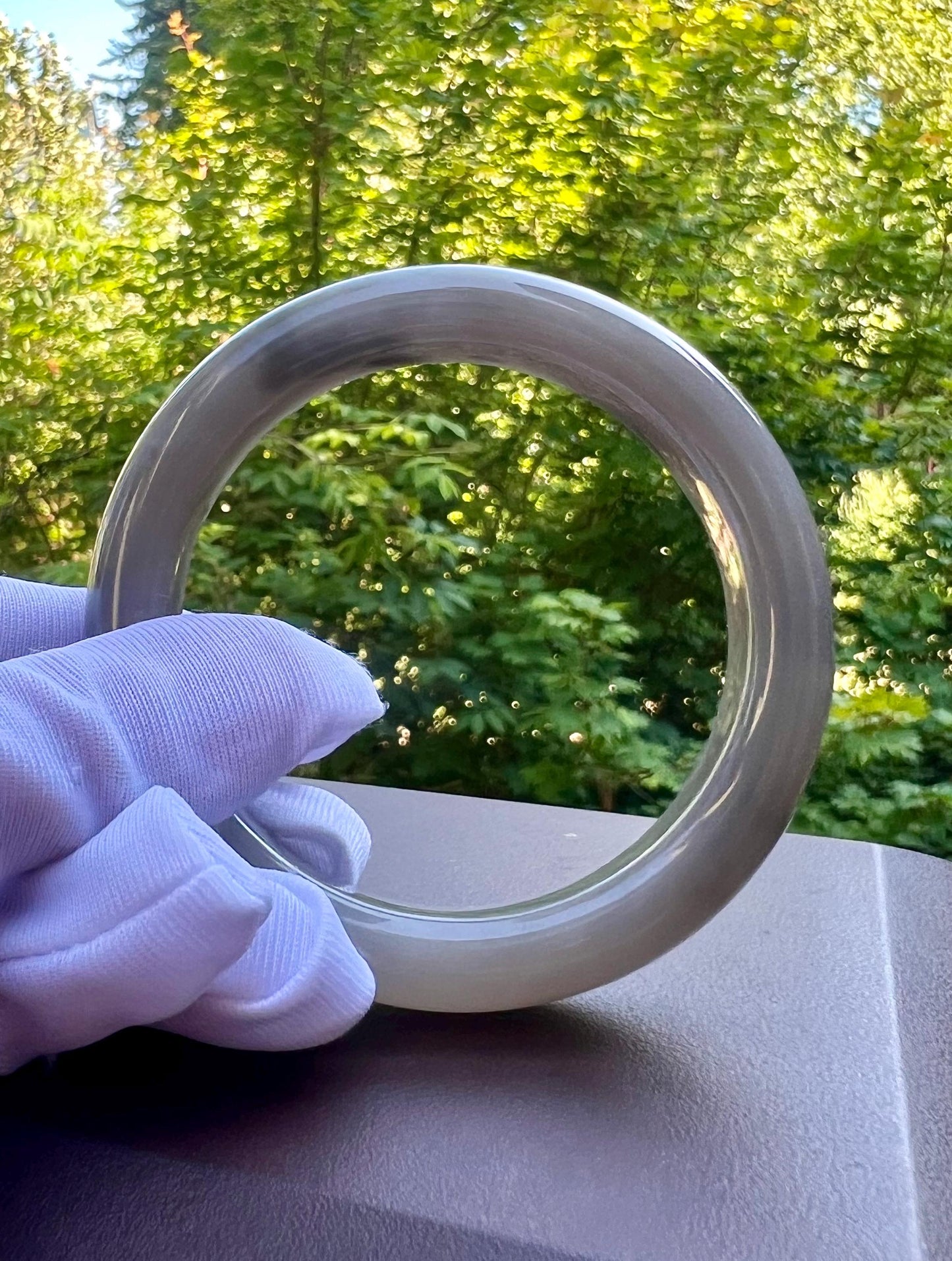 56.8mm Certified natural jade/ Qinghai old mine purple nephrite bangle /bracelet 紫气东来 天然软玉 青海老矿烟紫正圈手镯 平安镯 烟紫葡萄紫双色 老熟料#0644 意境烟紫