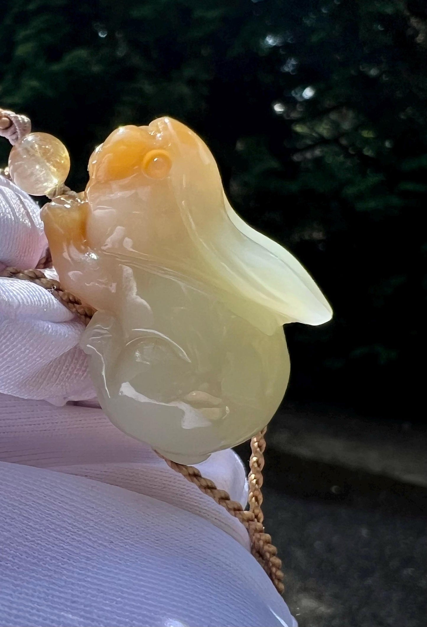 Certified natural jade/Qiemo brown white nephrite carved bunny pendant necklace/hand carved rabbit 天然精品糖白玉 且末糖青白 兔子吊坠 #2125 汗血宝兔 前途似锦